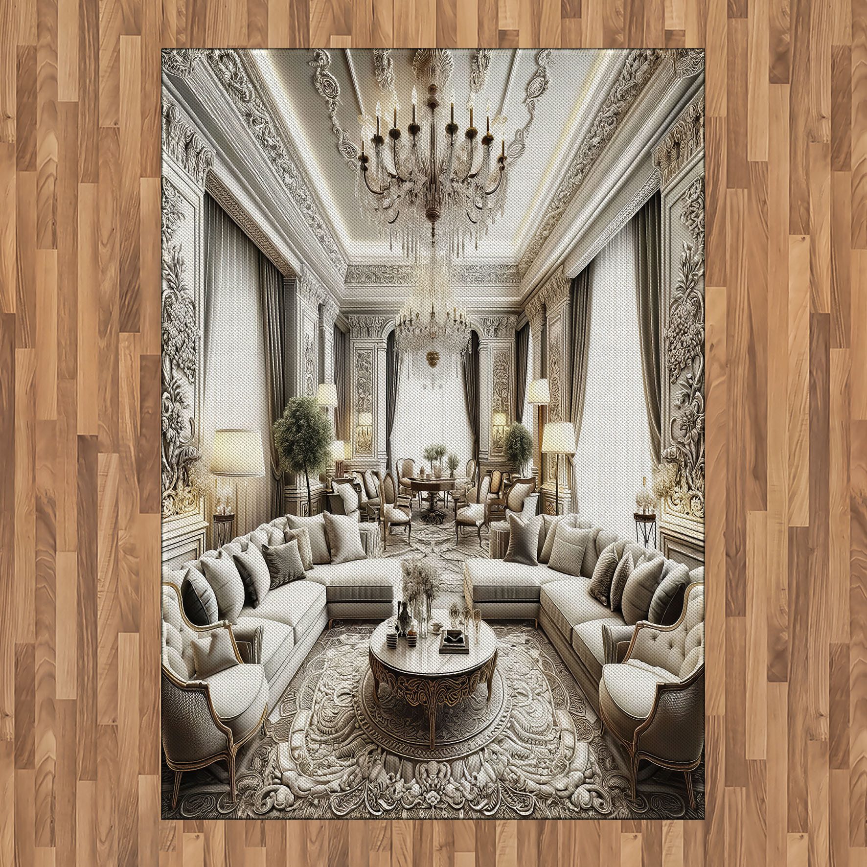 Teppich Flachgewebe Deko-Teppiche für das Wohn-,Schlaf-, und Essenszimmer, Abakuhaus, rechteckig, Klassisch Majestätischer Raum in gedämpftem Ton