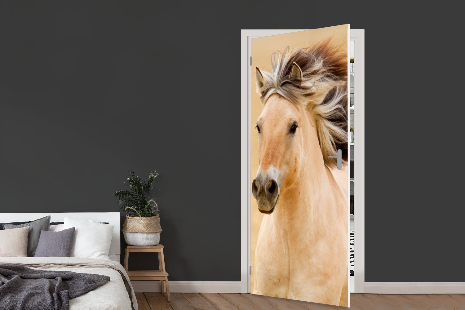 75x205 Türtapete - bedruckt, - für Tür, St), Matt, Fototapete Pferde MuchoWow cm Mähne Porträt, - Tiere Türaufkleber, (1