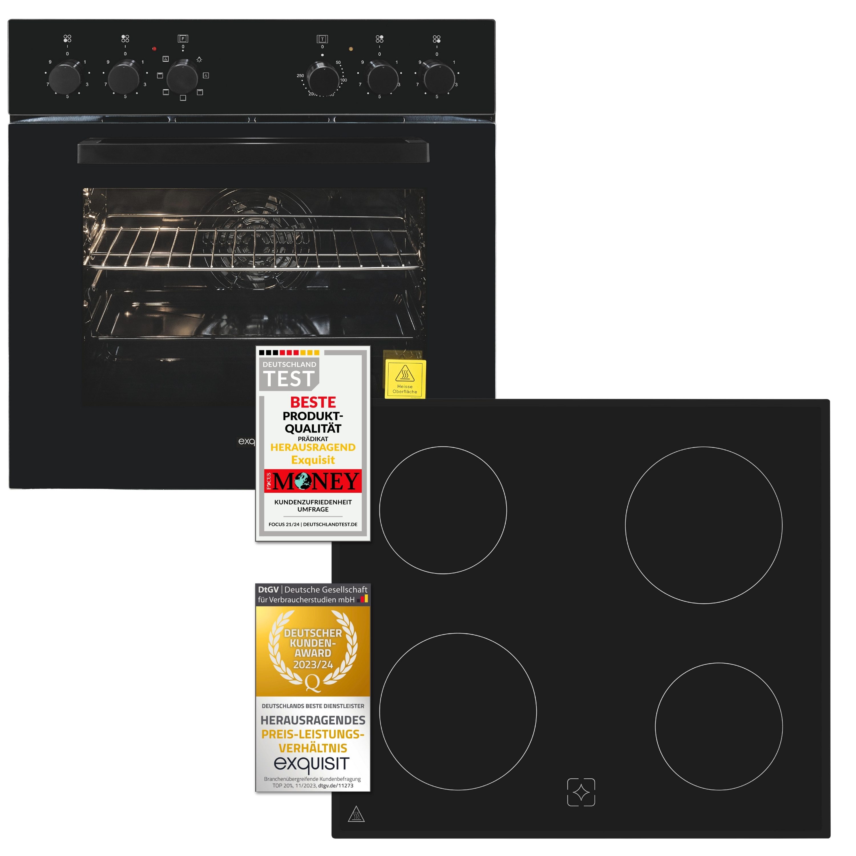 exquisit Elektro-Herd-Set EHE256-U-020 schwarz, Umluft für gleichmäßige Wärme ideal für Plätzchen auf mehreren Blechen