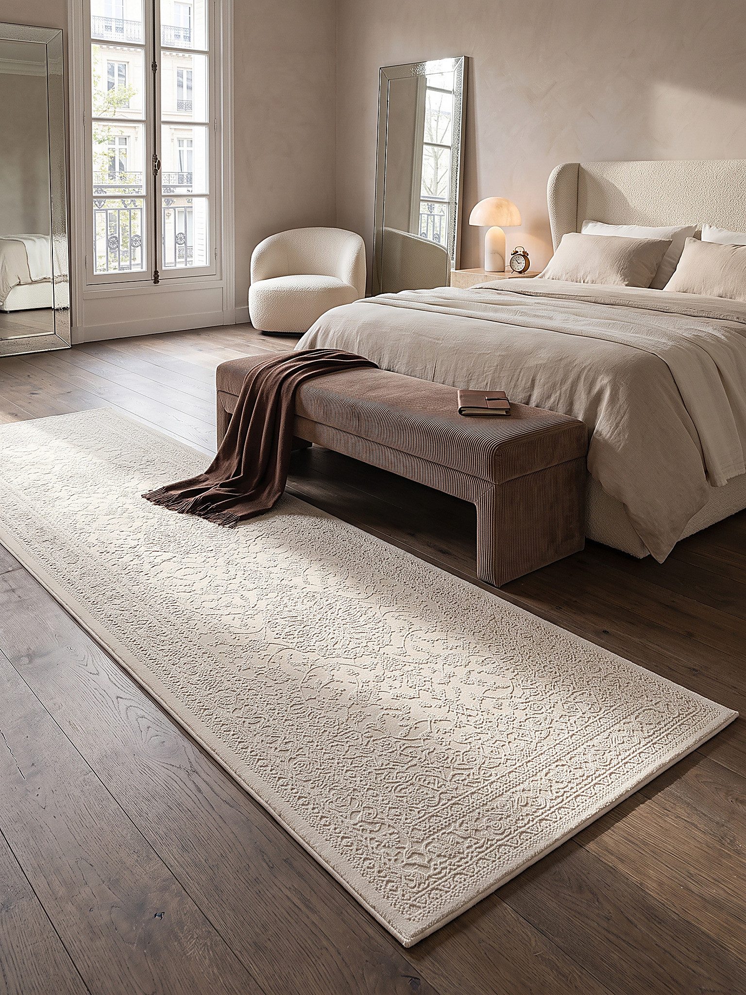 KADIMA DESIGN Teppich KASOS Teppichläufer Creme 80x150 Uni Polyester Wohnraum, Läufer, Höhe: 14 mm, Saugroboter-geeignet, Strapazierfähig, Farbecht, Pflegeleicht