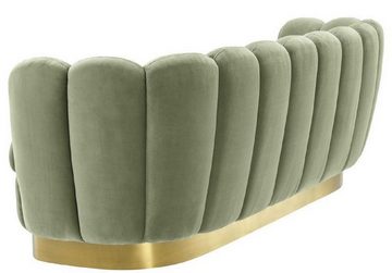 Casa Padrino Sofa Luxus Samt Sofa Pistaziengrün / Messingfarben 225 x 90 x H. 80 cm - Wohnzimmer Sofa - Luxus Qualität