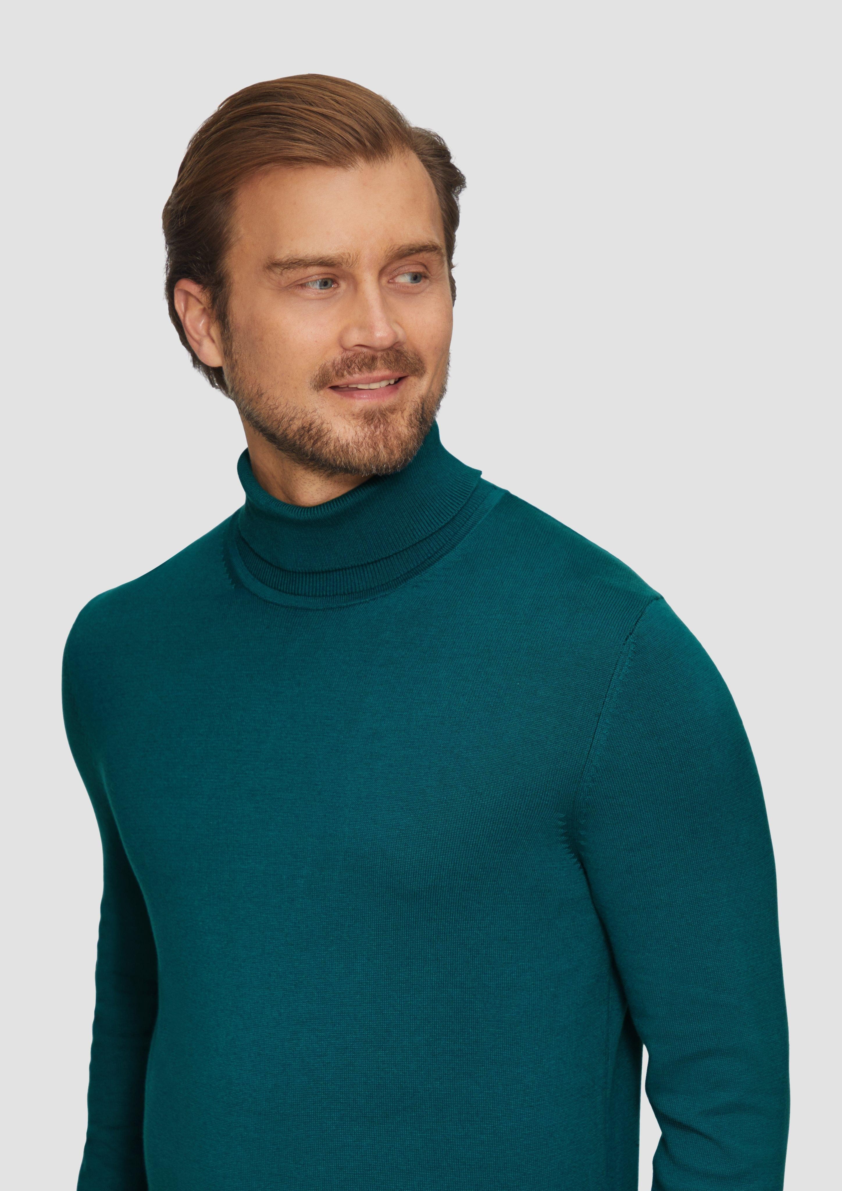 s.Oliver Strickpullover Rollkragenpullover aus Baumwolle Logo günstig online kaufen