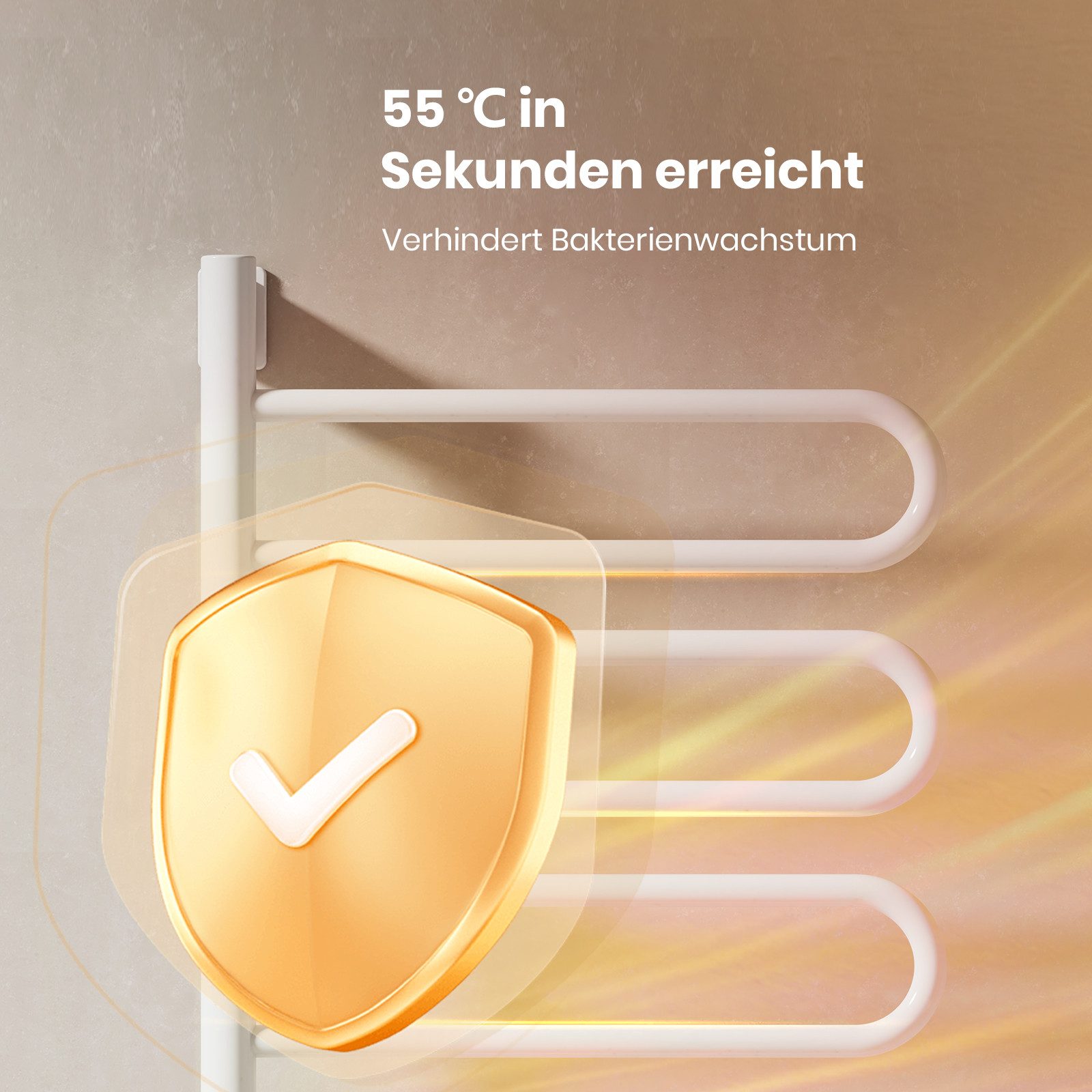 EMKE Elektrischer Badheizkörper Handtuchheizkörper elektrisch mit Intelligent Thermostat, 130 W Handtuchwärmer WiFi App Sprachsteurung, Timer 780x430mm – Bild 4 von 5