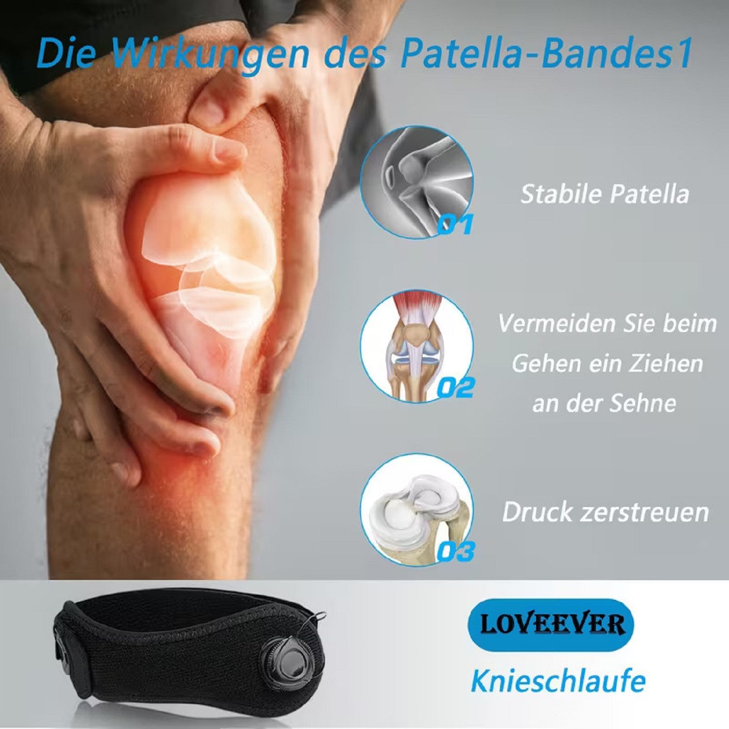 COOL-i ® Kniebandage Patella Knieband mit Drehverschluss (1 Stück), universelle Kniebandage zur Unterstützung der Kniescheibe