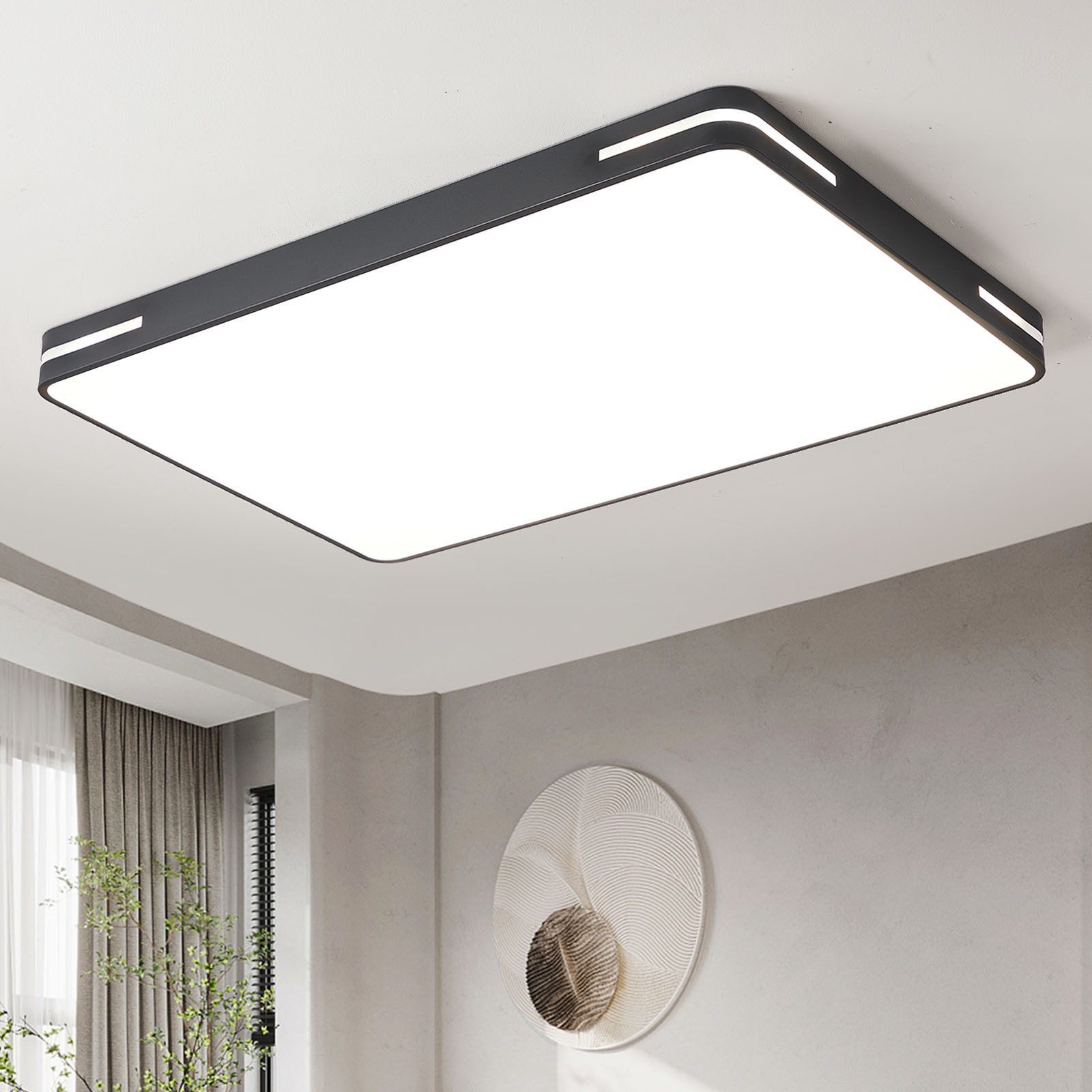 style home LED Deckenleuchte Modern Deckenlampe für Wohnzimmer Schlafzimmer, 192W-Dimmabr 3000-6000K, LED fest integriert, warmweiß bis kaltweiß dimmbar mit Fernbedienung, Recheckige Lampe aus Metall, 90x60x5cm, Schwarz