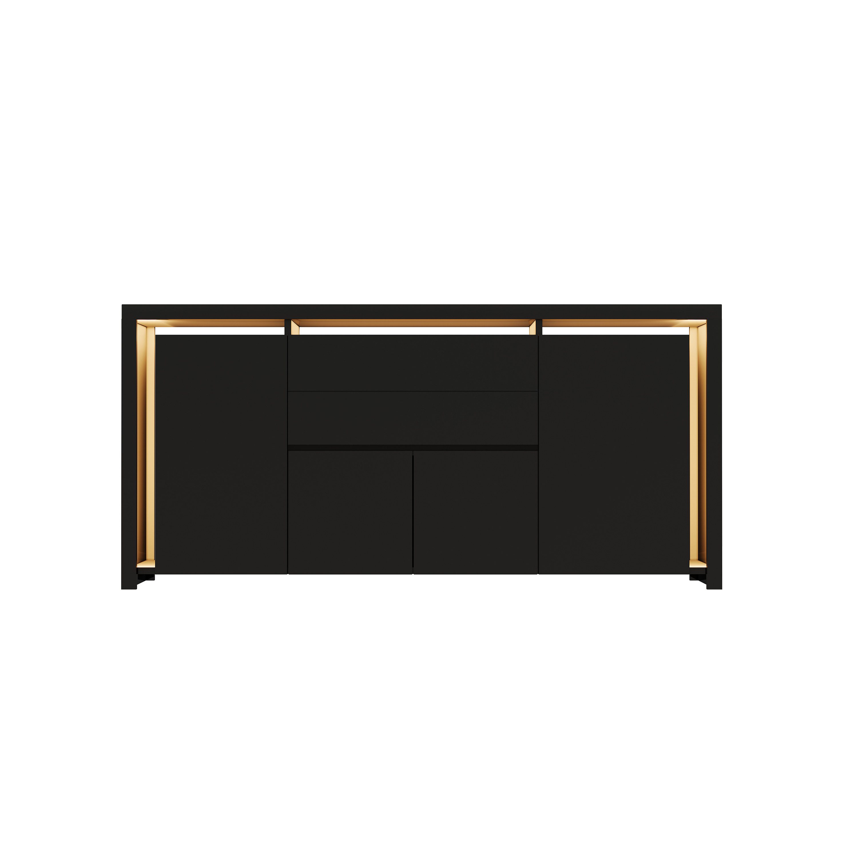 Gdood Sideboard mit 4 Türen, LED Hochglanz Schränke Kommode Buffet (1 St., für Esszimmer Schlafzimmer Wohnzimmer Flur, 160x35x75cm Highboard), Küchenmöbel, mit stabilen Eisenrahmenbeinen