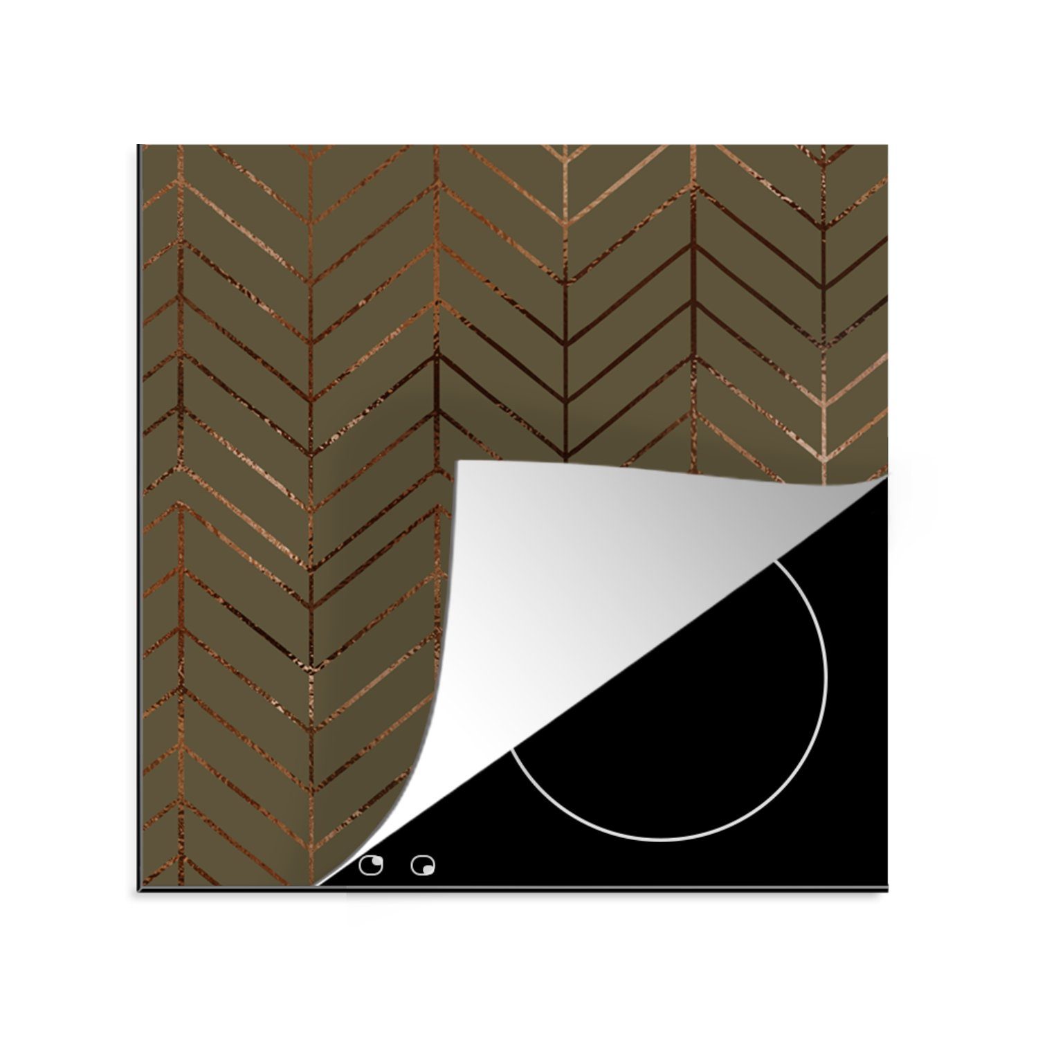 MuchoWow Herdblende-/Abdeckplatte Muster - (1 - für Ceranfeldabdeckung, 78x78 Luxus Vinyl, küche tlg), - Grün, Arbeitsplatte Bronze cm