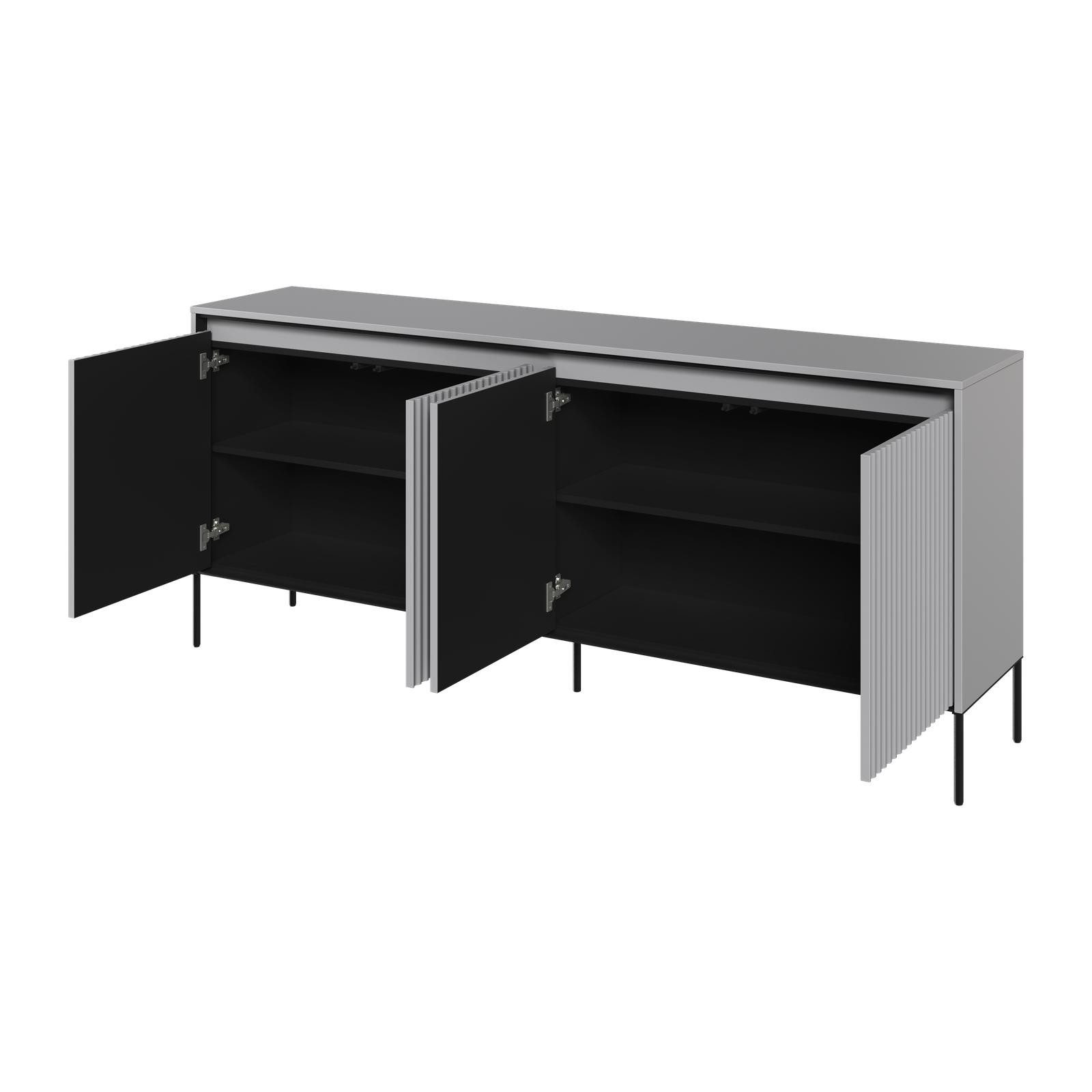 HAUSELEMENT Kommode TREND TR-04, 4 Türen LED-Beleuchtung Sideboard 193 cm Modern Geriffelt