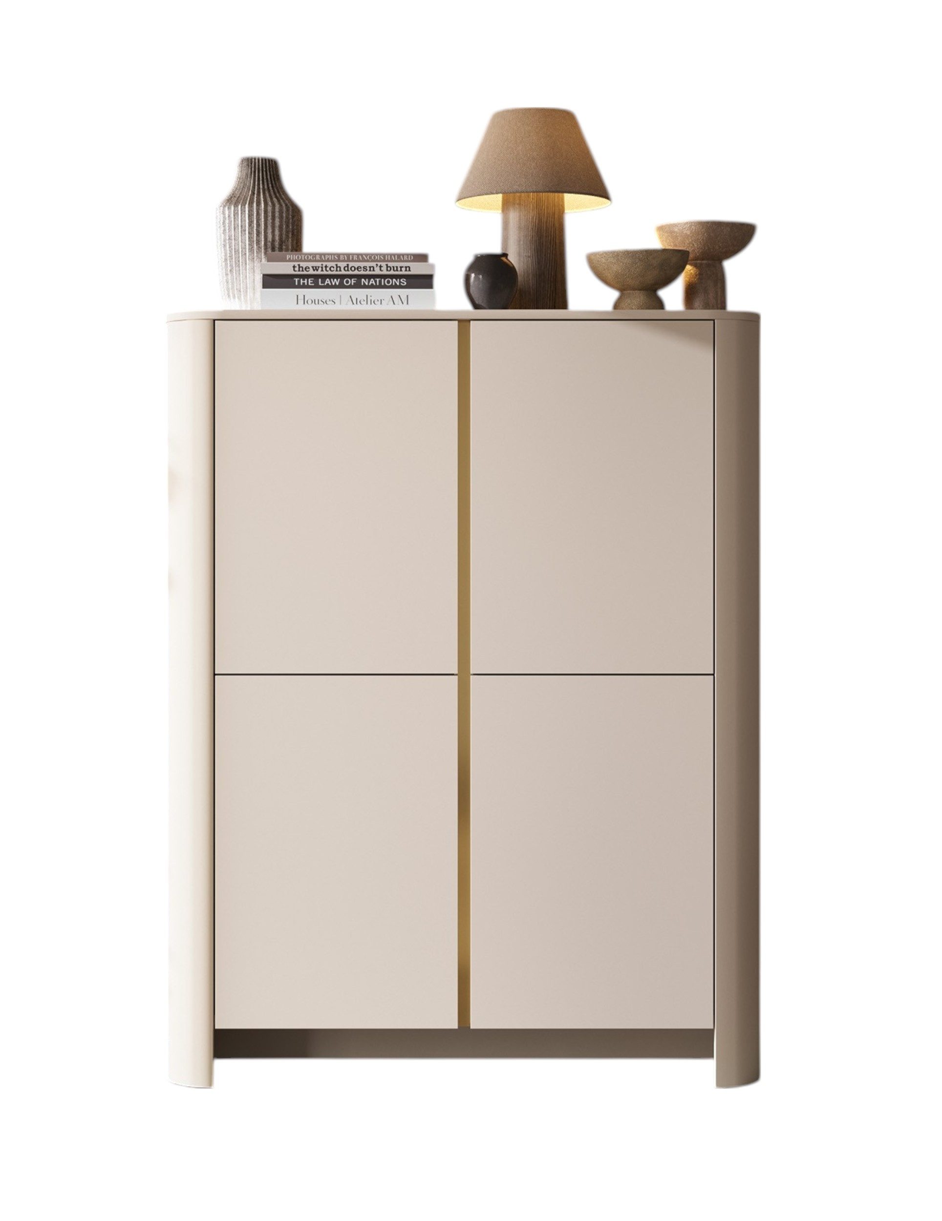 Compleo Kommode mit 4 Türen, Hochkommode modern, Kaschmir oder Eiche (BORS), abgerundetes Design