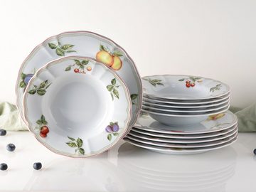 CreaTable Tafelservice Teller Set, Geschirr-Set Flora Orchard (12-tlg), 6 Personen, Porzellan, Service, Früchtedekor, 12 Teile, für 6 Personen