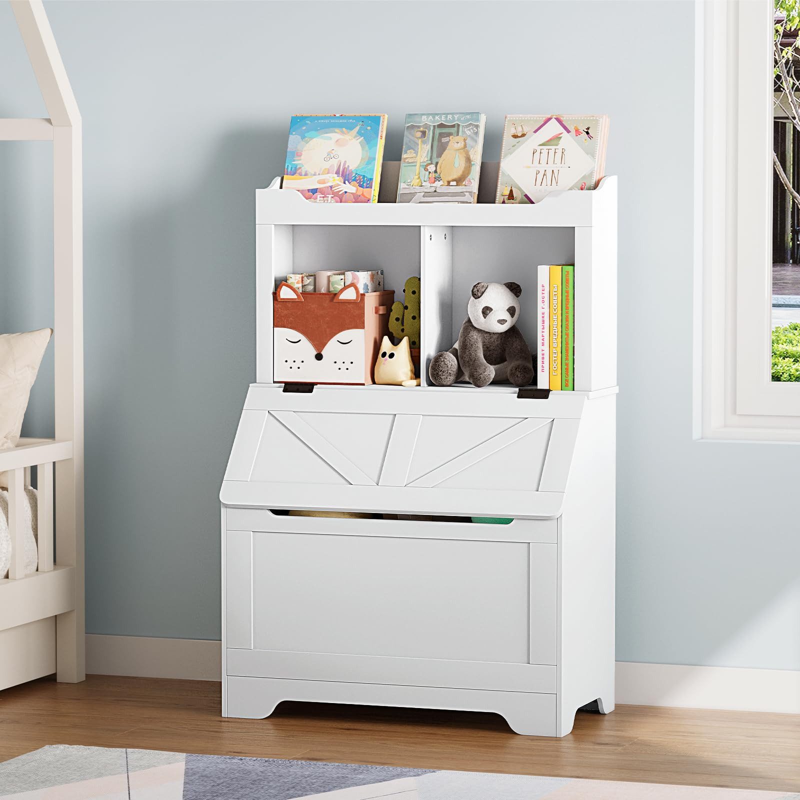 GarveeMore Kinderregal Bücherregal Kinder Spielzeugregal mit Deckel 80x40x122cm – Bild 2 von 5