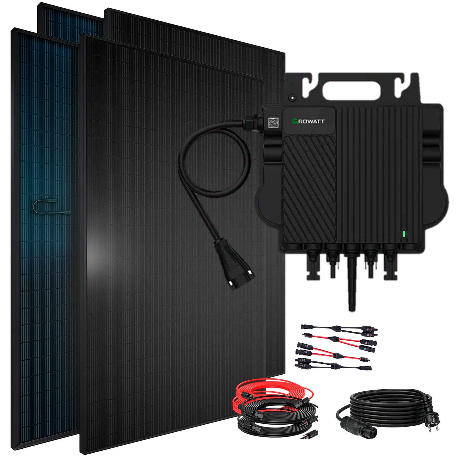 SUNNIVA Balkonkraftwerk 1840W BIFAZIAL FULLBLACK komplett Steckdose, (GROWATT NEO-800M-X Wechselrichter, PV Solaranlage Komplettset,4x460W Glas-Glas Bifacial Solarmodule, 5m Kabel,4x2,5m Solarkabel)