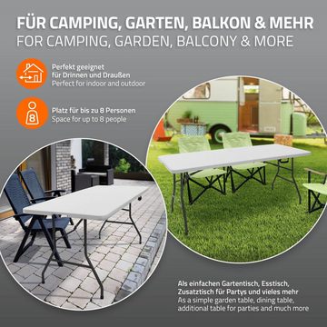 ML-DESIGN Campingtisch Buffettisch Partytisch Koffertisch Flohmarkttisch, Weiß 180x74cm Kunststoff mit Tragegriff für Garten Terrasse Balkon