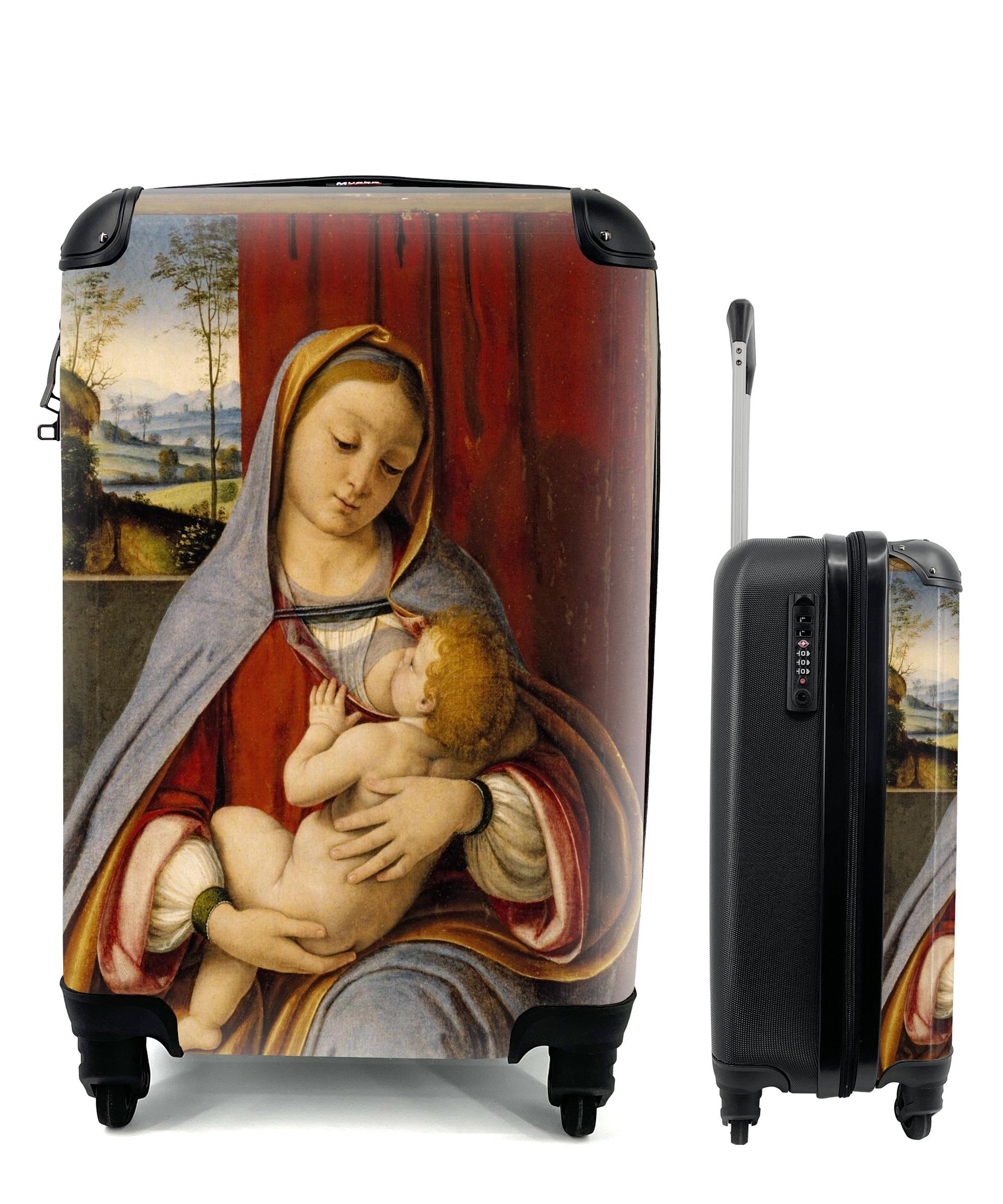 MuchoWow Handgepäckkoffer Madonna mit Kind - Leonardo da Vinci, 4 Rollen, Reisetasche mit rollen, Handgepäck für Ferien, Trolley, Reisekoffer