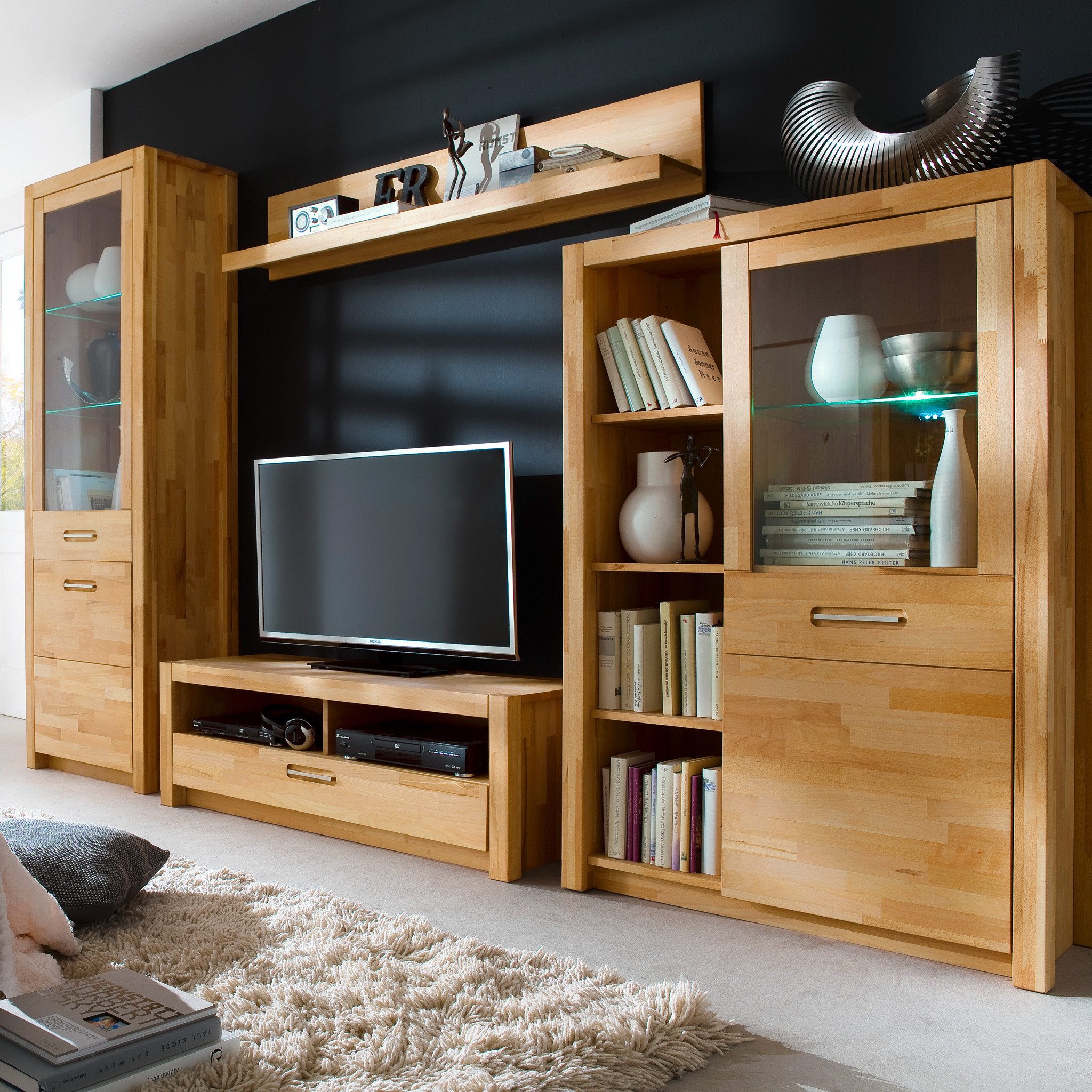 MCA furniture Wohnwand Wohnwand Fenja Kernbuche Keilverzinkt massiv geölt, (4-St)