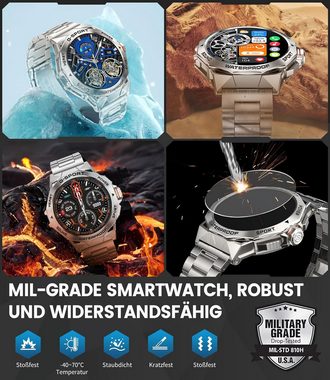 FEELNEVER Militär Herren's IP68 Wasserdicht 45 Tage Akku Smartwatch (1,43 Zoll, Android/iOS), mit Schlafmonitor Pulsmesser Schrittzähler,126 Sportmodi