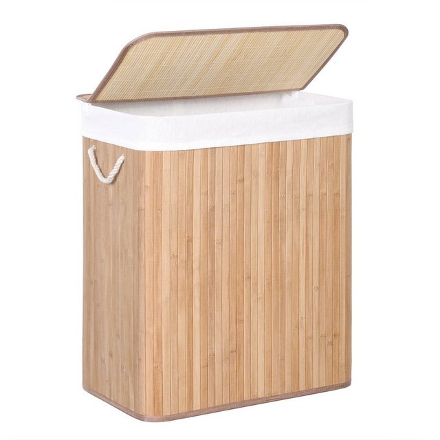 SONGMICS Wäschekorb, aus Bambus, mit Griffen, faltbar, herausnehmbar, 100 L