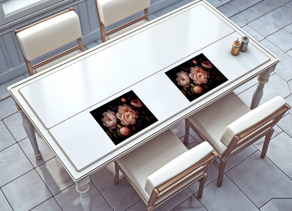 raxxa Platzset "Prächtige Blumenpracht: Barocke Pfingstrosen auf Schwarz", (Set, 2-St., Platzdecken)