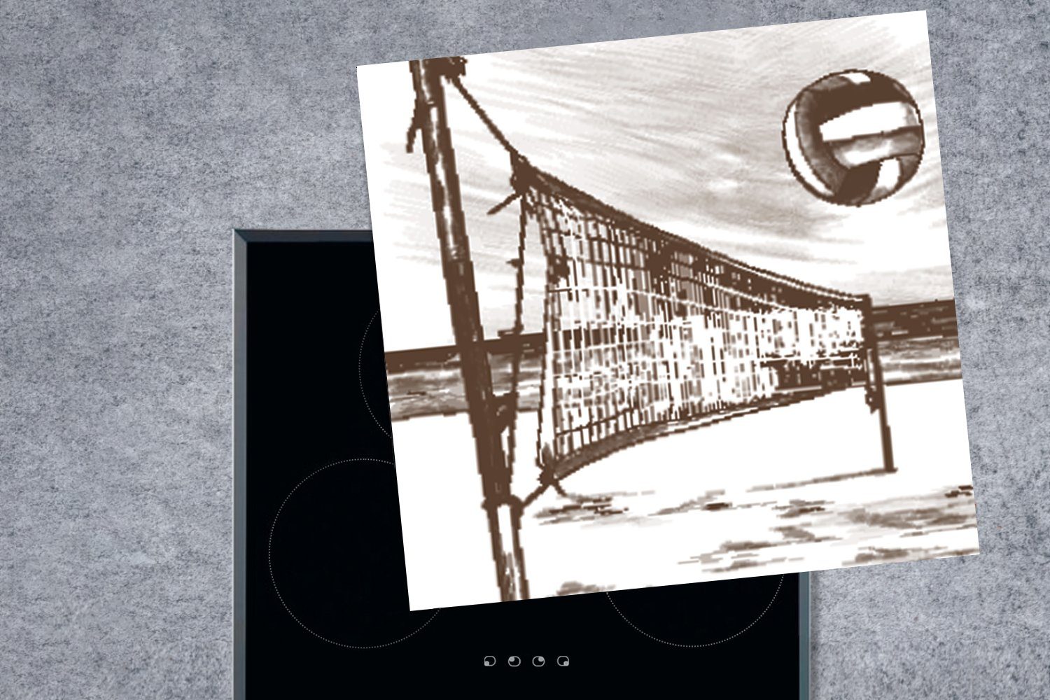 Vinyl, für (1 78x78 - - Strand Netz, Ceranfeldabdeckung, MuchoWow Volleyball Arbeitsplatte Herdblende-/Abdeckplatte tlg), cm, küche