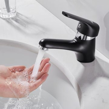 Auralum Waschtischarmatur Schwarz Wasserhahn Waschbecken Armatur mit Pop Up Ablaufgarnitur