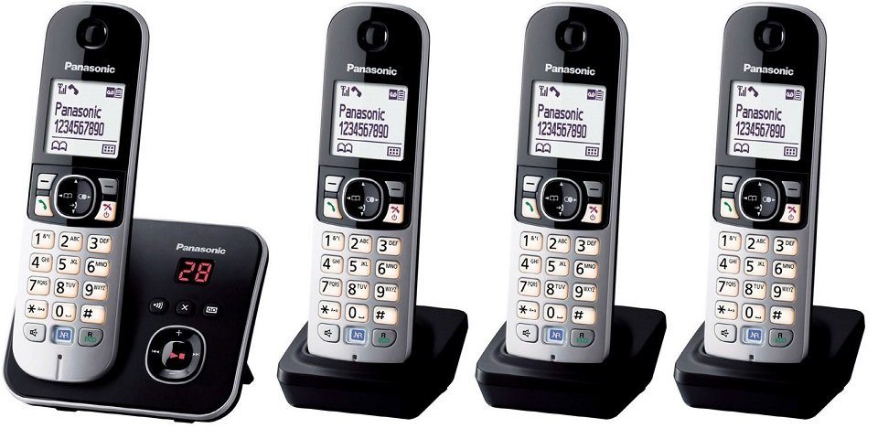 Panasonic KX-TG6824GB Schnurloses DECT-Telefon (Mobilteile: 4, Nachtmodis,  Freisprechen, Anrufbeantworter), 30 polyphone Klingelmelodien + 10  Klingentöne | DECT-Telefone