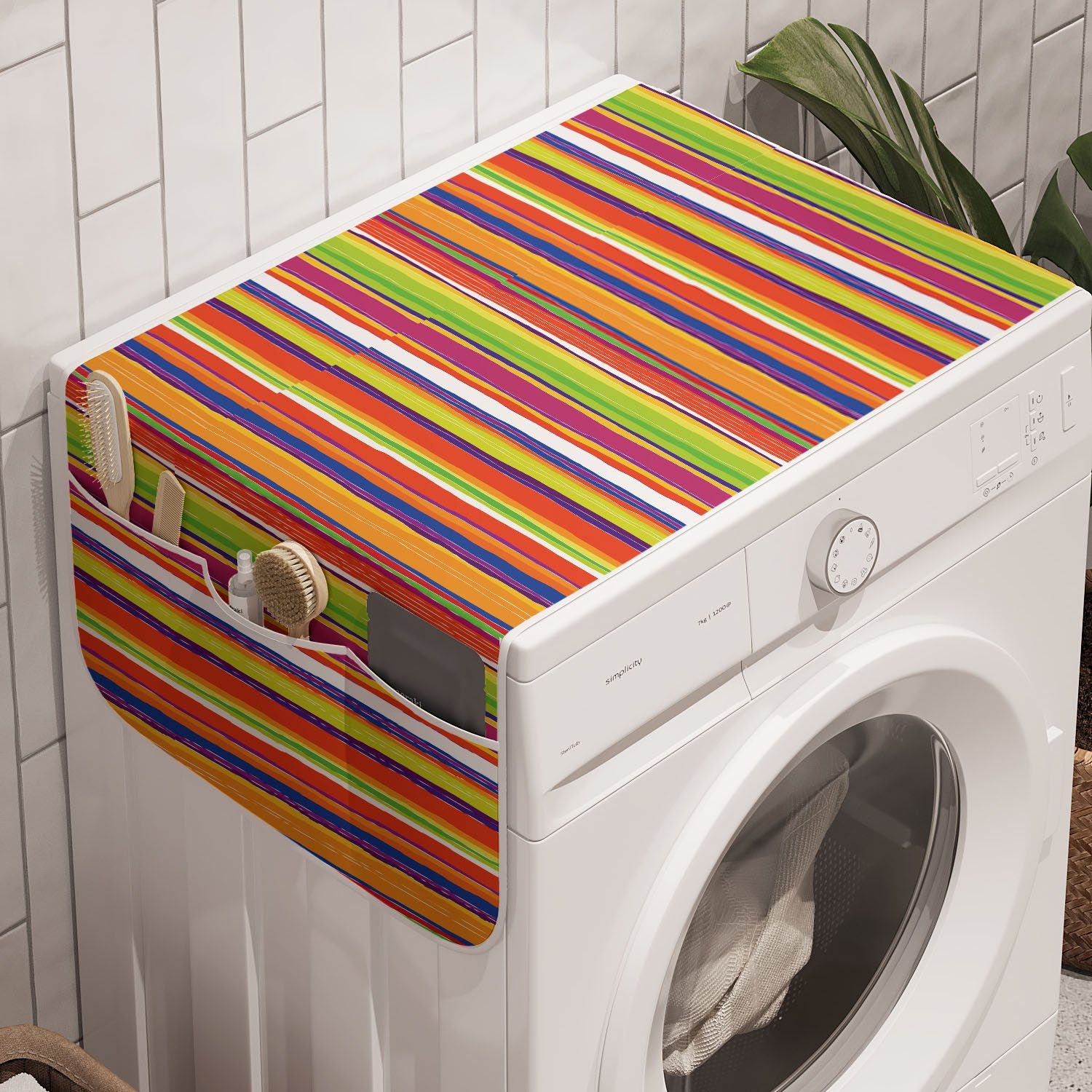 Abakuhaus Badorganizer Anti-Rutsch-Stoffabdeckung für Waschmaschine und Trockner, Streifen Barcode Artlinien