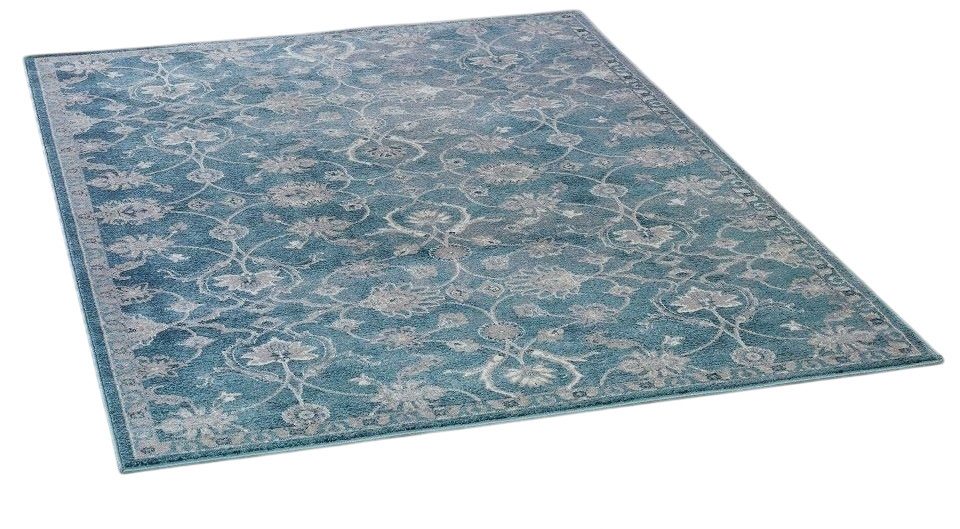 Peyer Syntex Teppich Teppich modern Design, hellblau, Rechteckig, Höhe: 9 mm, floral geblümt modern Design Wohnzimmer Esszimmer Flur