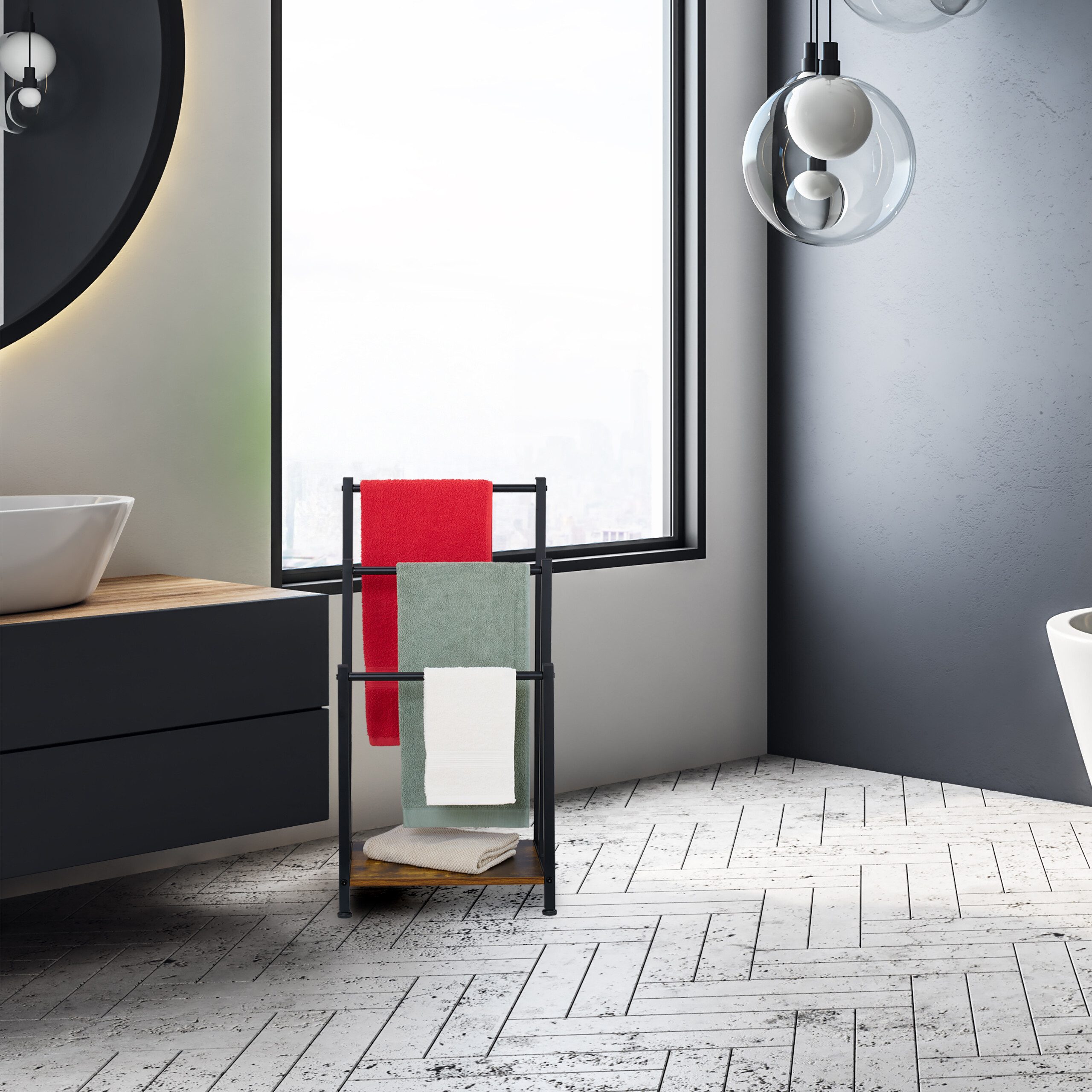 relaxdays Handtuchständer 3 Stangen & Ablage, braun günstig online kaufen