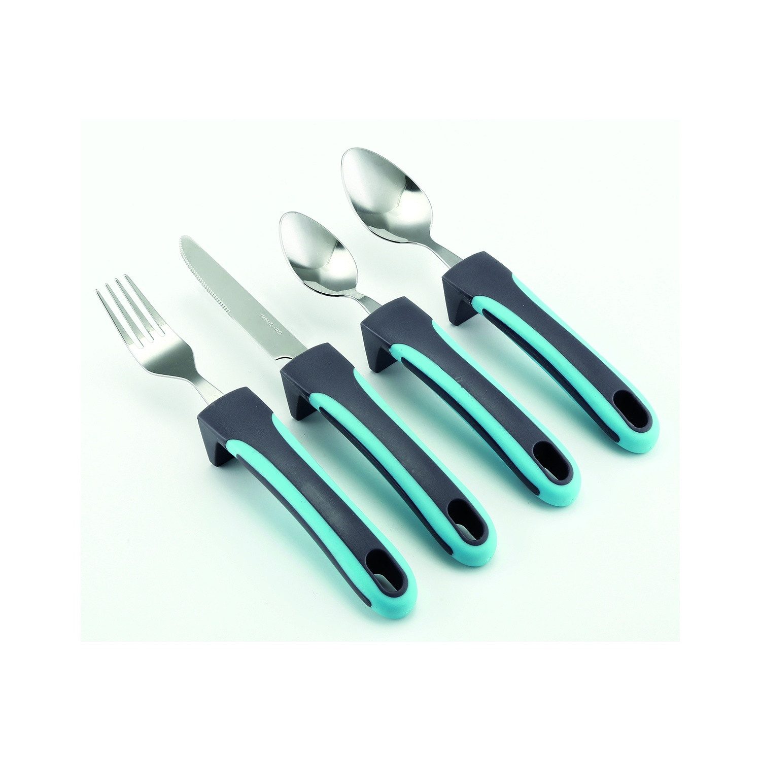 Sundo Homecare Besteck-Set Besteck SET AUTONOM 4-teilig Messer Gabel Esslöffel Teelöffel, Edelstahl, Griff TPR