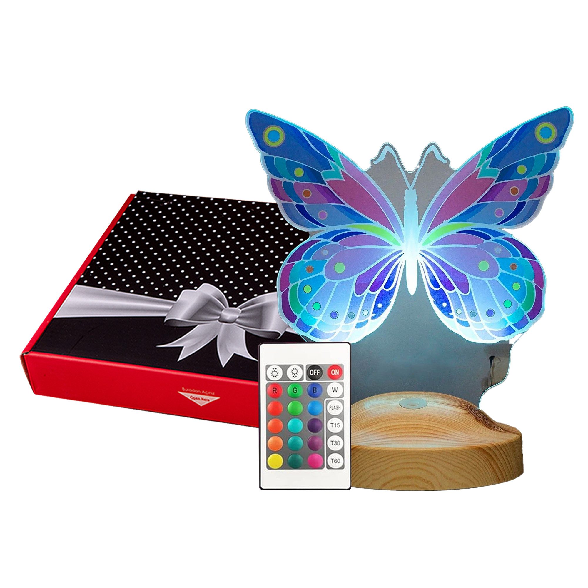 Geschenkelampe LED Nachttischlampe Schmetterling Butterfly Lampe mit 3D Vis günstig online kaufen