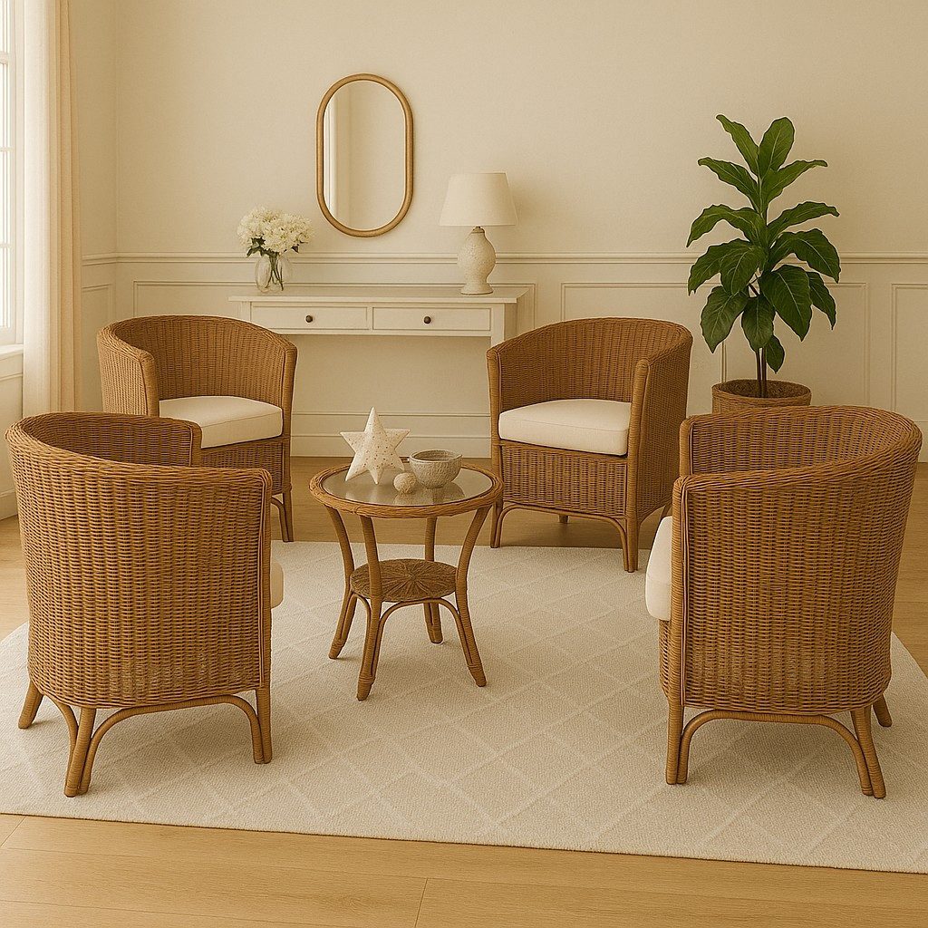moebel-direkt-online Sitzgruppe 5teilige Rattansitzgruppe, (Spar-Set, 5teiliges Set), handgeflochten