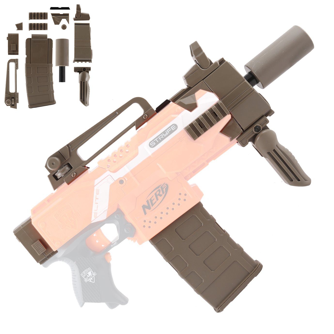 Blasterparts Blaster SMG-Kit 2: Silencer Gun, olive, SMG-Kit 2, olive: Das günstige Modding Kit mit geringen Bastelbedarf.