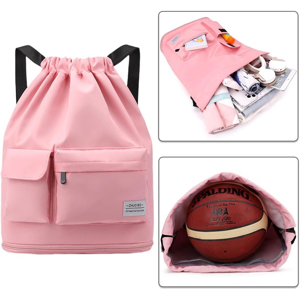 RWEUOQ Sporttasche Schwimmtasche für Damen, Rucksack mit Kordelzug und Zipper (Schwimmrucksack, 1-tlg., Aufbewahrungstasche mit Große Kapazität), Nass- und Trockentrenn-Schwimmbeutel-Rucksack mit Kordelzug