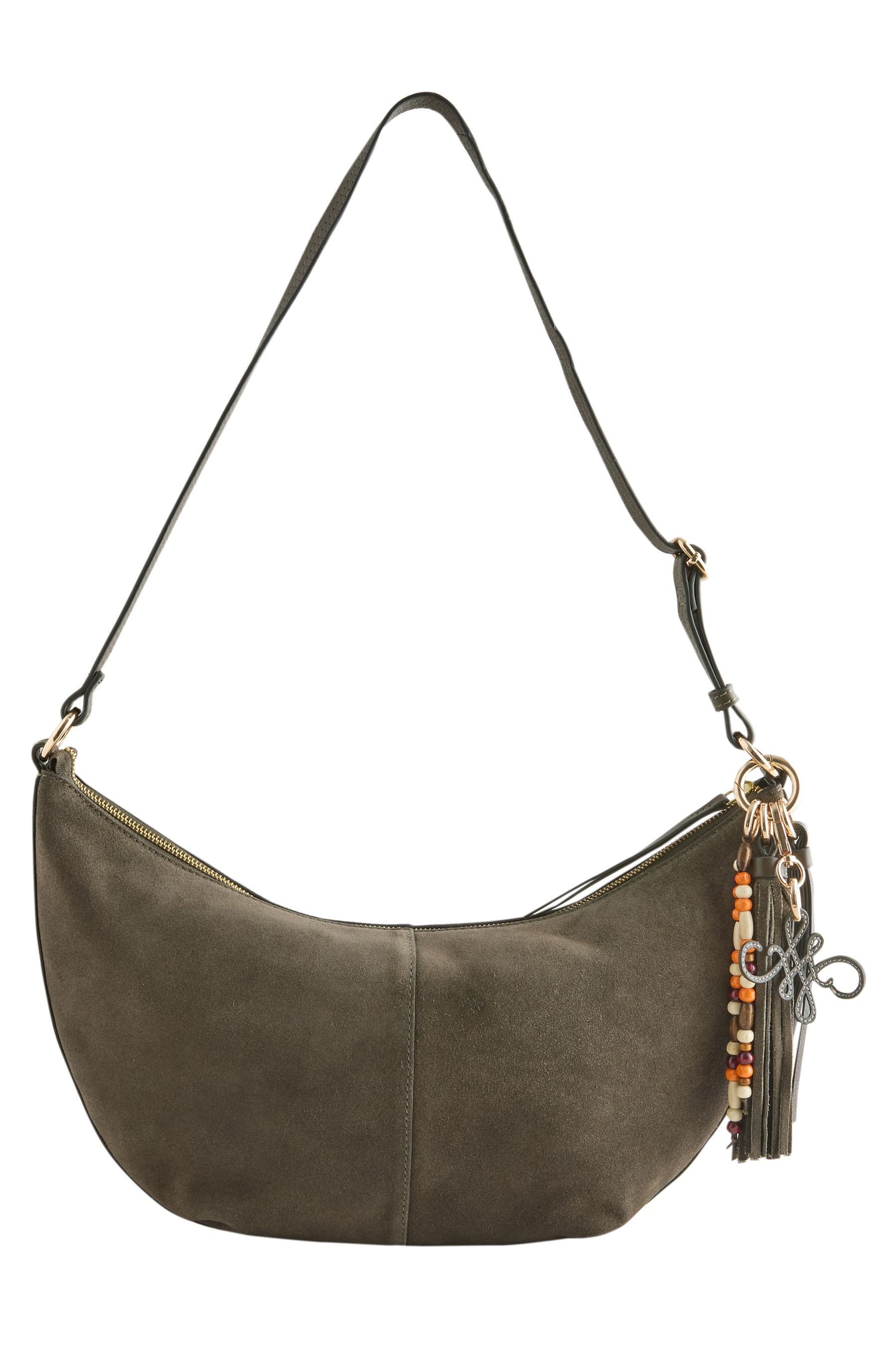 Umhängetasche Sling-Tasche aus Veloursleder mit Anhänger