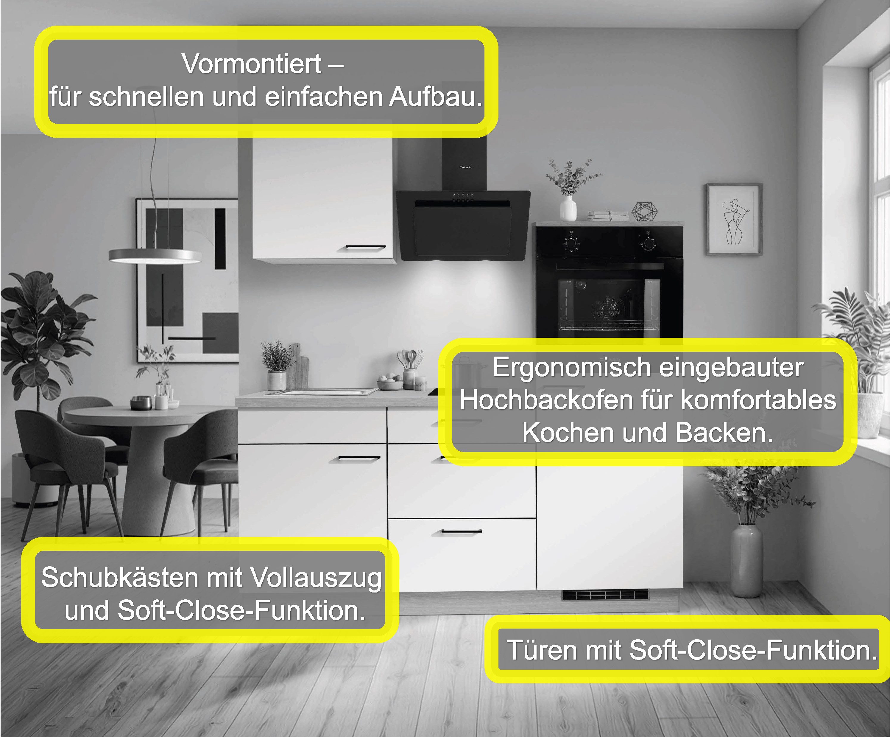 KOCHSTATION Küchenzeile KS-Solmera, Breite 180cm, vormontiert, wahlweise mit E-Geräten