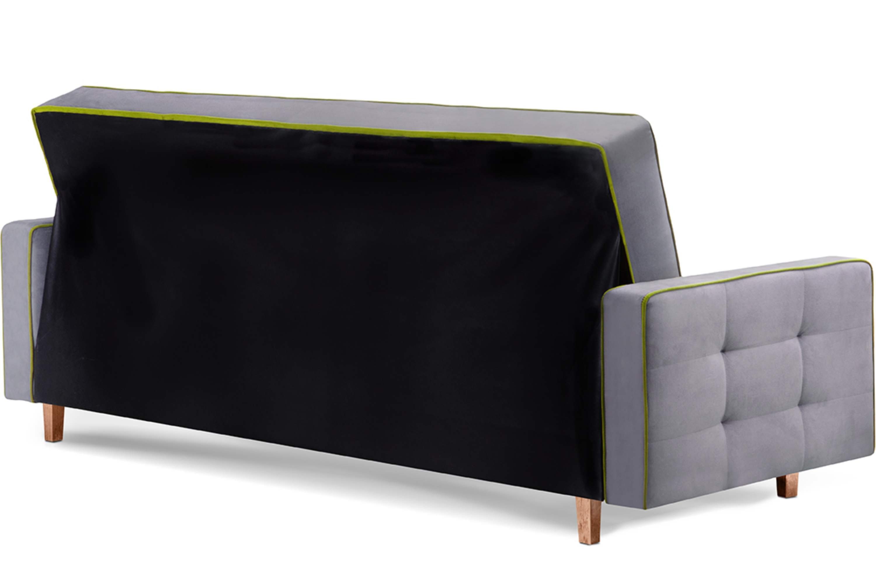 Konsimo Schlafsofa DOZER Sofa ausziehbar, mit Velours, Bettkasten grau 3 mit grau Personen, | grün / Armlehnen