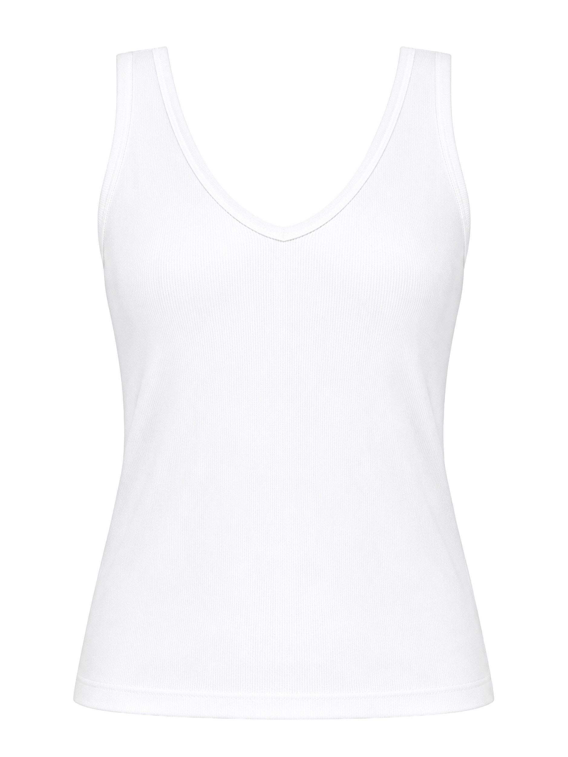 SASSYCLASSY Tanktop Geripptes Tank Top mit V-Ausschnitt Damen Ärmelloses Top aus Baumwoll/Viskose in schmaler Passform – Bild 2 von 5