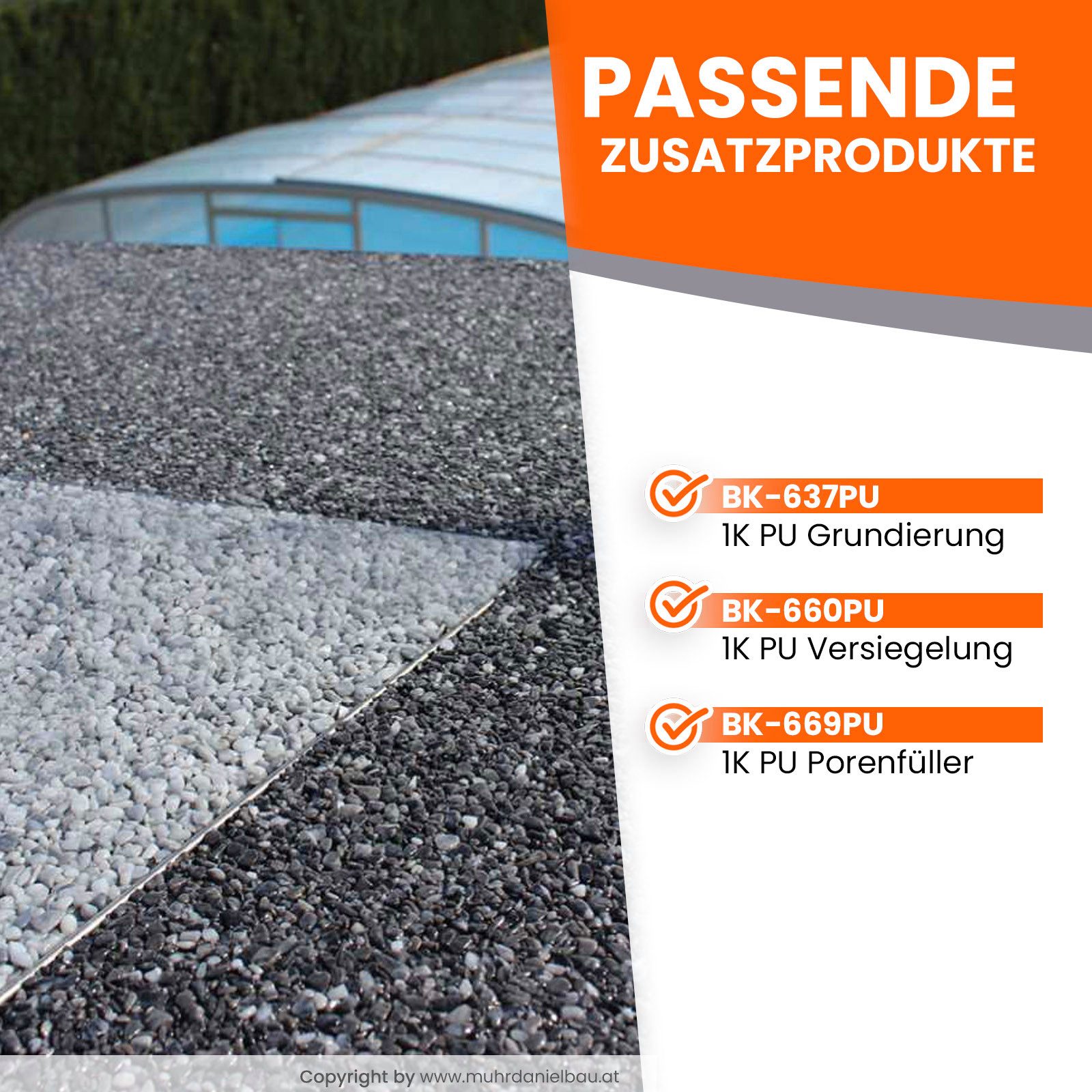 BEKATEQ Kieselsteine BK-605PU Steinteppich Set außen, (Set, 1K PU Kleber + 25kg Marmorkieselsteine - bis 2,5qm), Steinteppich Set aussen, wetterfest, UV-fest, f – Bild 3 von 5
