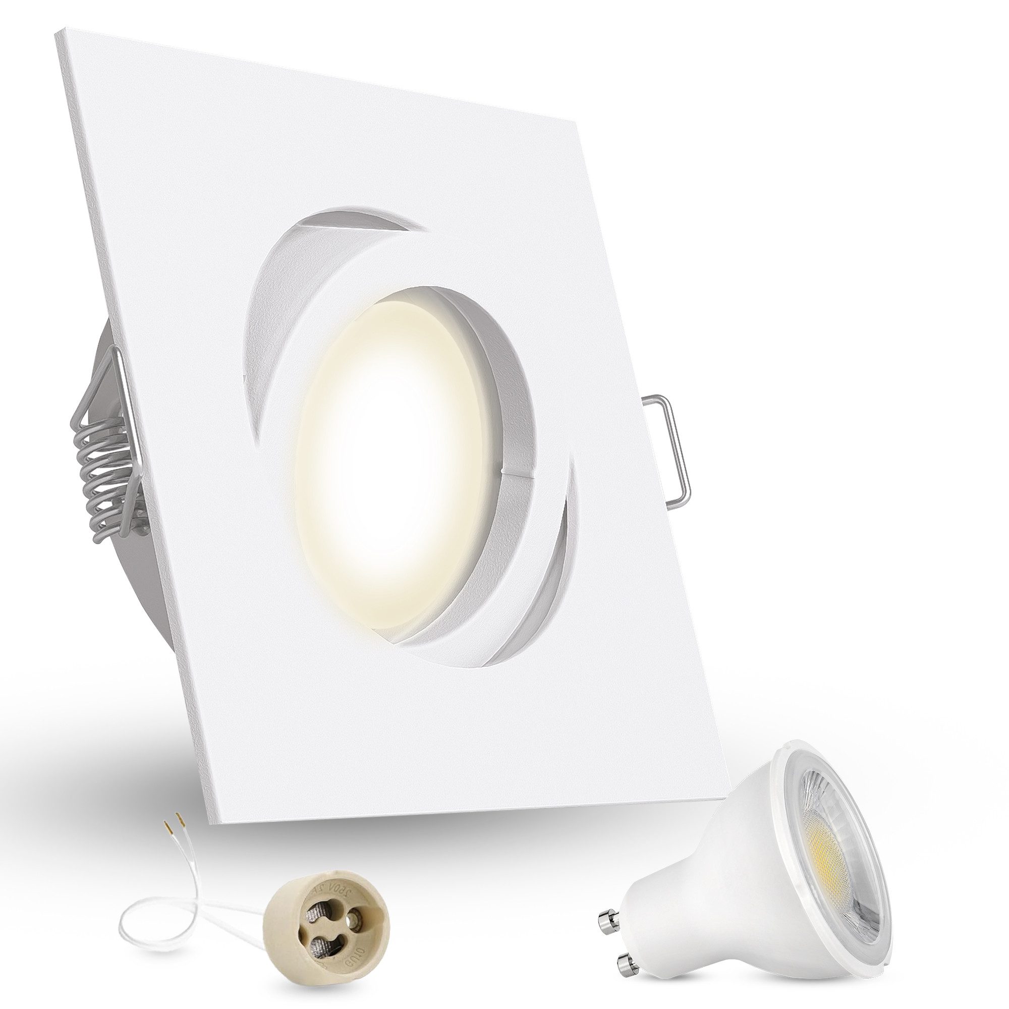 linovum LED Einbaustrahler LED Einbaustrahler neutralweiß GU10 3W 230V weiß eckig schwenkbar Spot, Neutralweiß