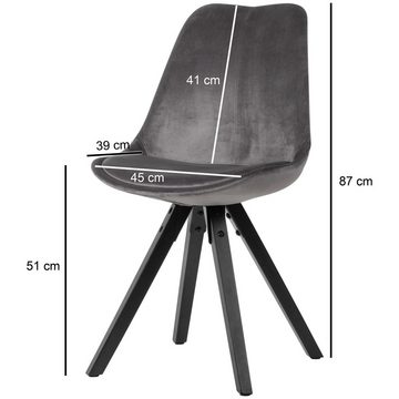 Wohnling 4-Fußstuhl WL6.101 (2er Set Esszimmerstühle Samt Stoff Dunkelgrau), Küchenstühle Modern schwarze Holzbeine 110 kg