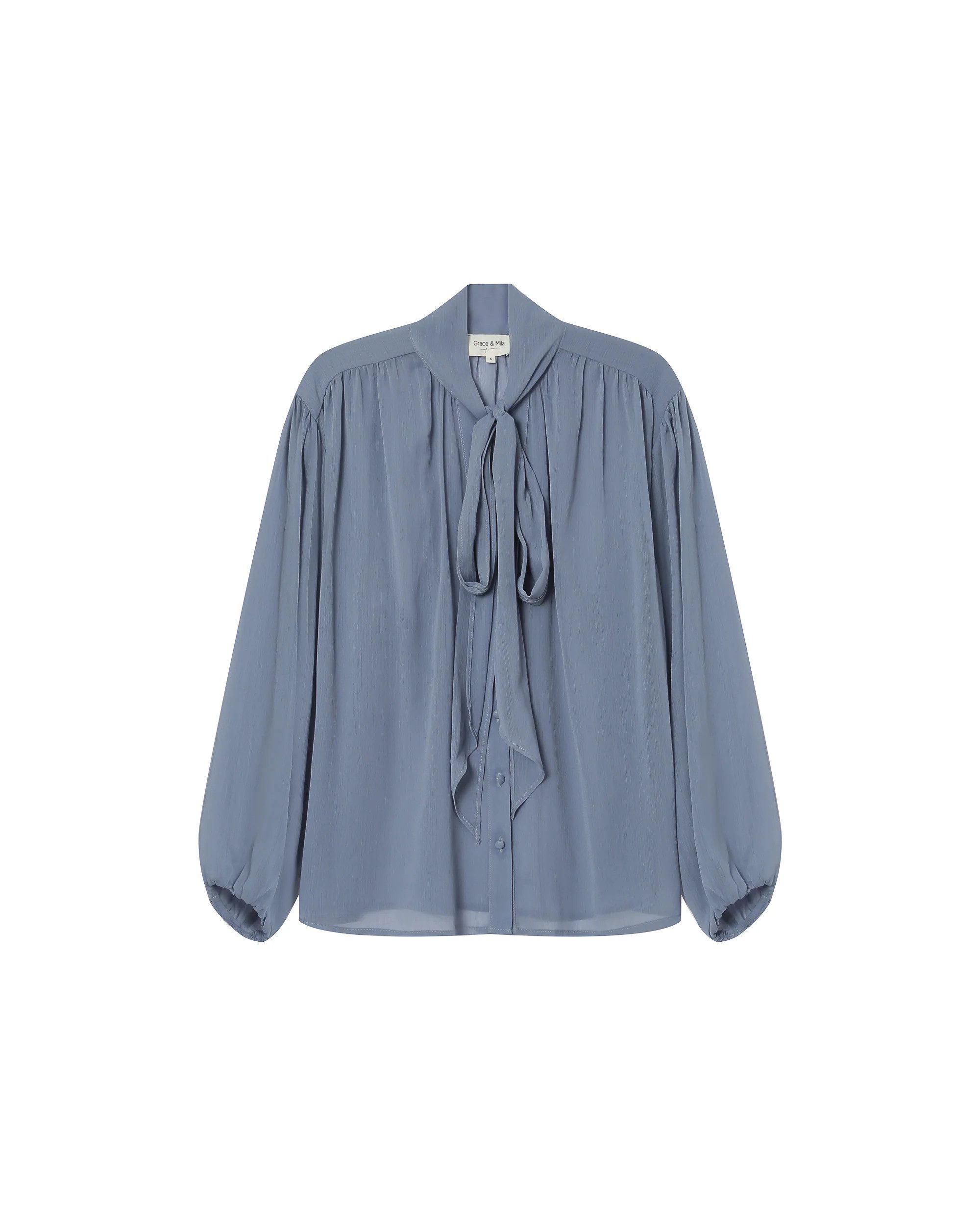Grace & Mila Schluppenbluse Tie-neck blouse SPLENDIDE ? Damenbluse transparent ? Bluse mit Bindkra