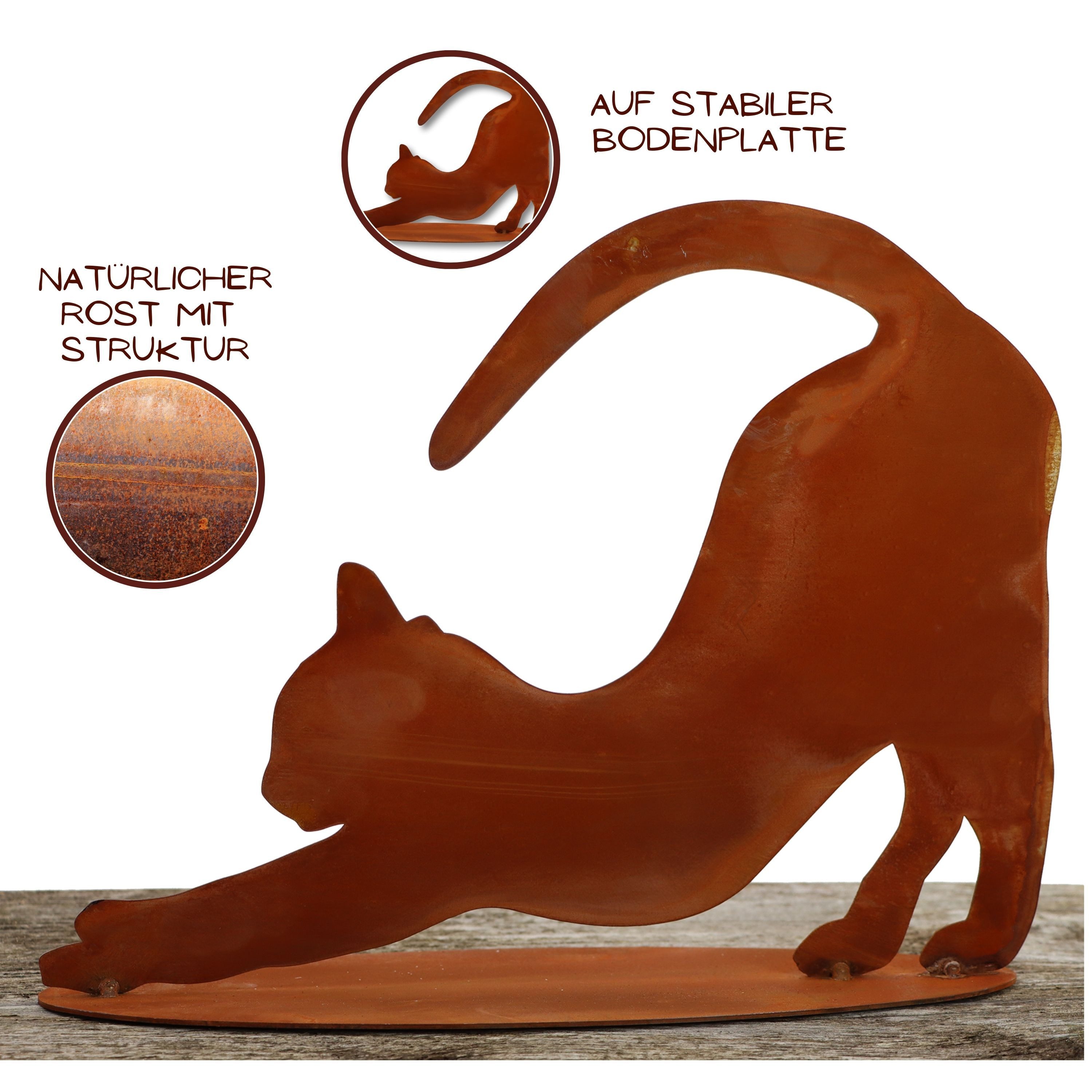 Rostikal Gartenfigur Katze 23×30 cm – Gartenfigur aus Cortenstahl, wetterfest & handgemacht, (1 St), Geschenkidee für Katzenfreunde, stimmige Ergänzung für Garten & Haus
