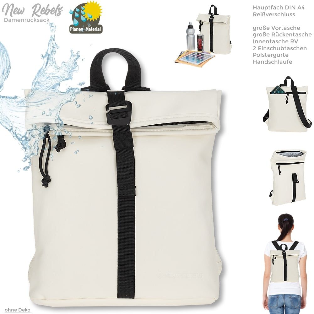 NEW REBELS Freizeitrucksack Damen klein Rucksack Handtasche Tasche, Reise Freizeit Bag wasserabweisend aus Plane + bagboom Etui