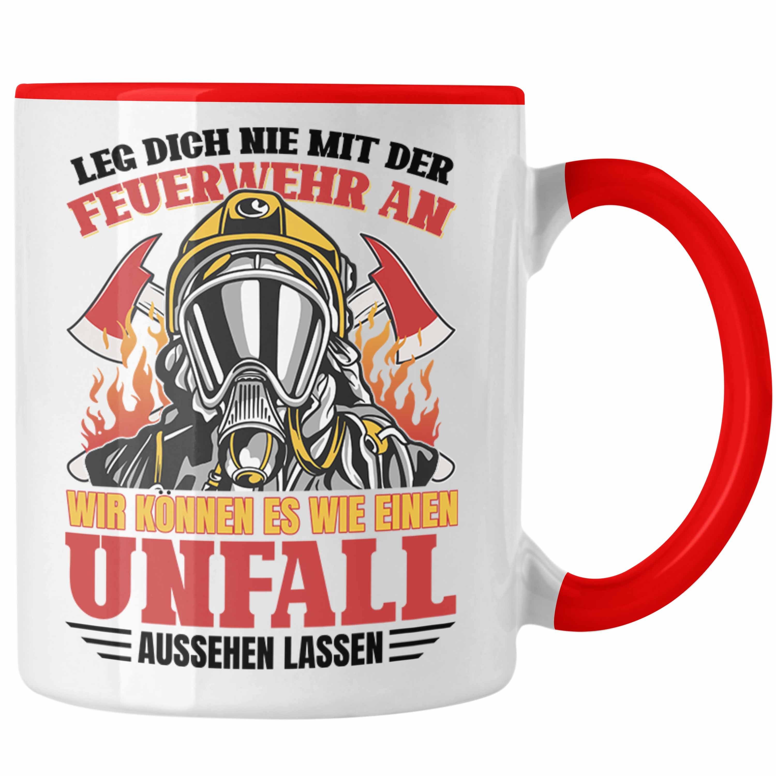 Trendation Tasse Trendation - Feuerwehr Tasse Geschenke Zubehör Lustig Einsatz Geburtstag Spruch Leg Dich Nie Mit Der Feuerwehr An Rot