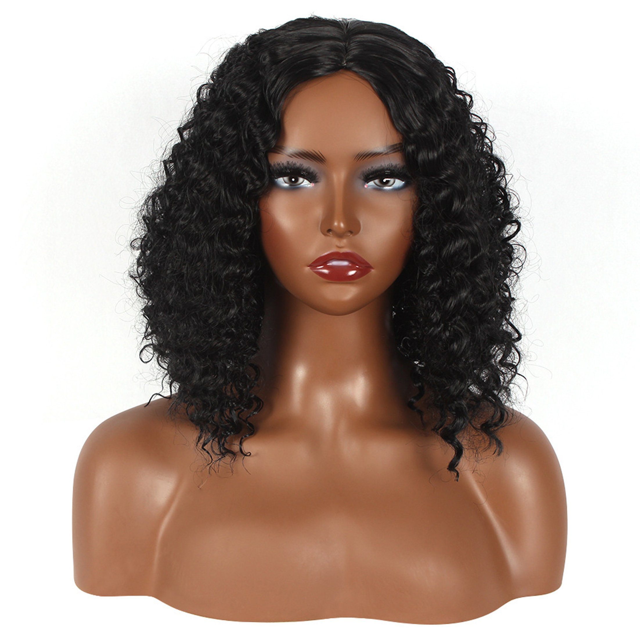 KINSI Kunsthaarperücke Kurzperücke Lockig mit Kapuze,Natural Look Schwarz,Perücke für Damen, Alltag Perücke,Atmungsaktiv & Pflegeleicht