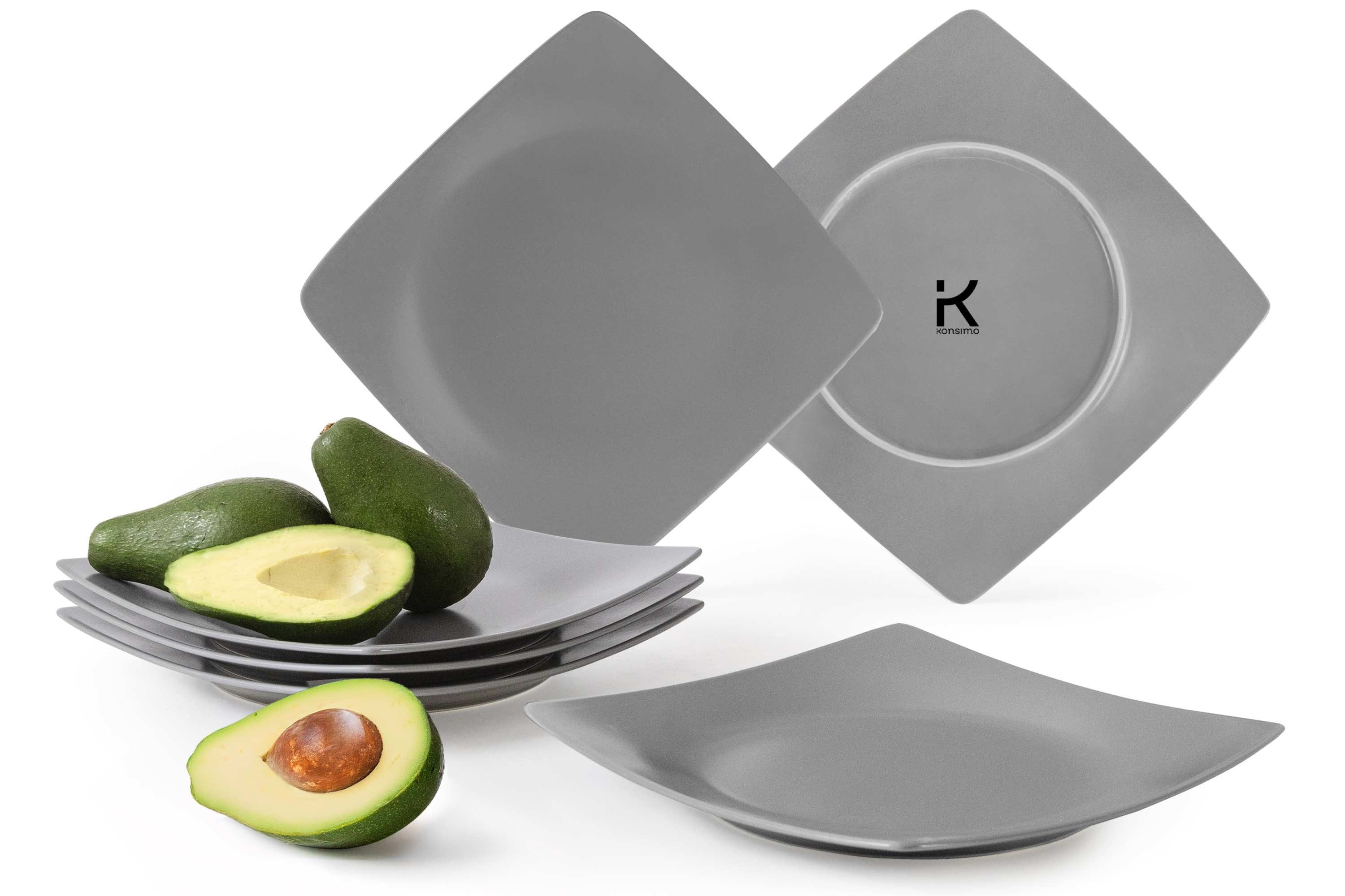 KONSIMO® Teller-Set EPIRI Geschirrset Speiseteller 6 Personen, hergestellt in der EU (6-tlg), 6 Personen, Keramik, quadratisch, Spulmachinen- und Mikrowellengeeignet