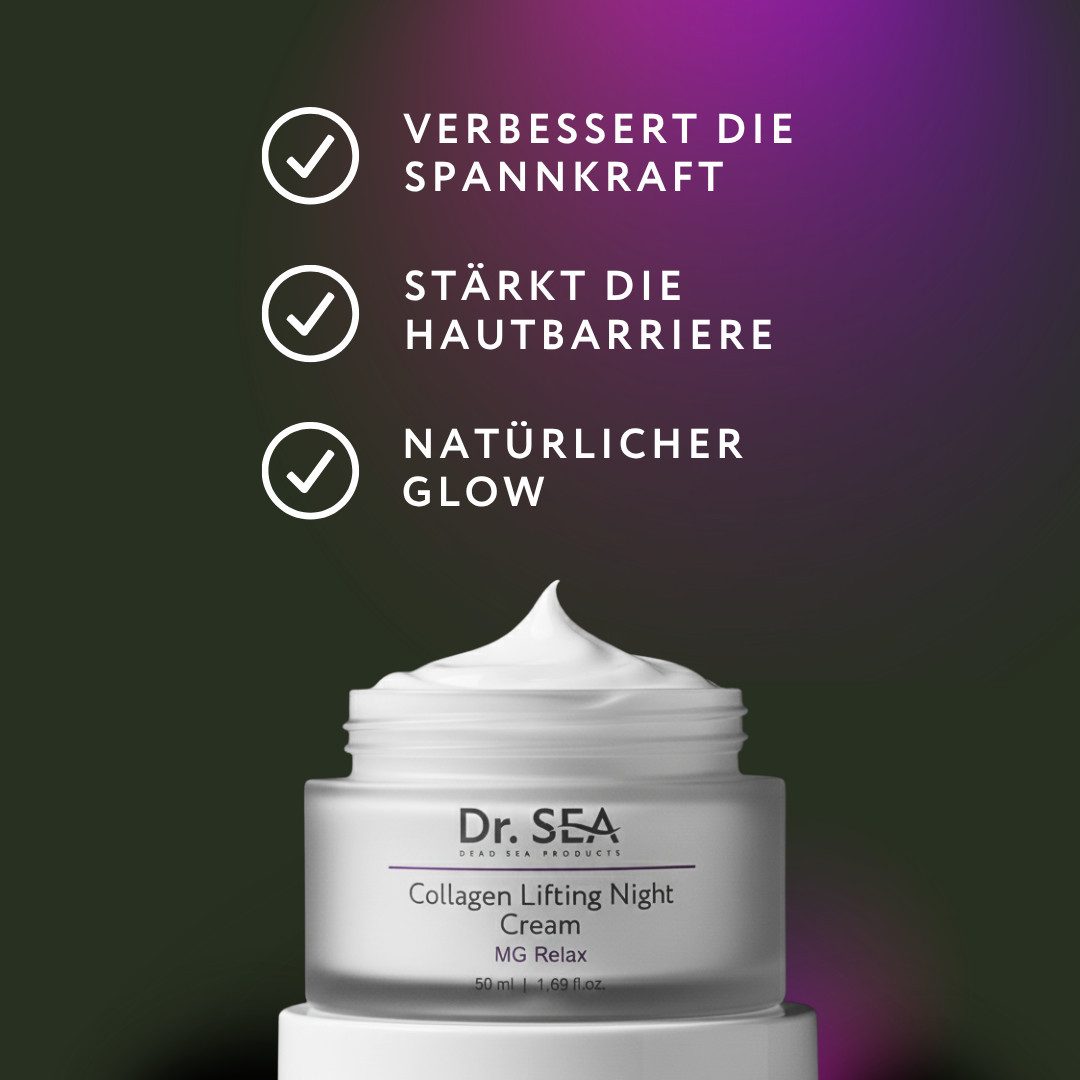 DR. SEA Nachtcreme Kollagen Lifting Nachtcreme MG Relax, Anti-Falten mit Hyaluron und Magnesium-Lotus Komplex