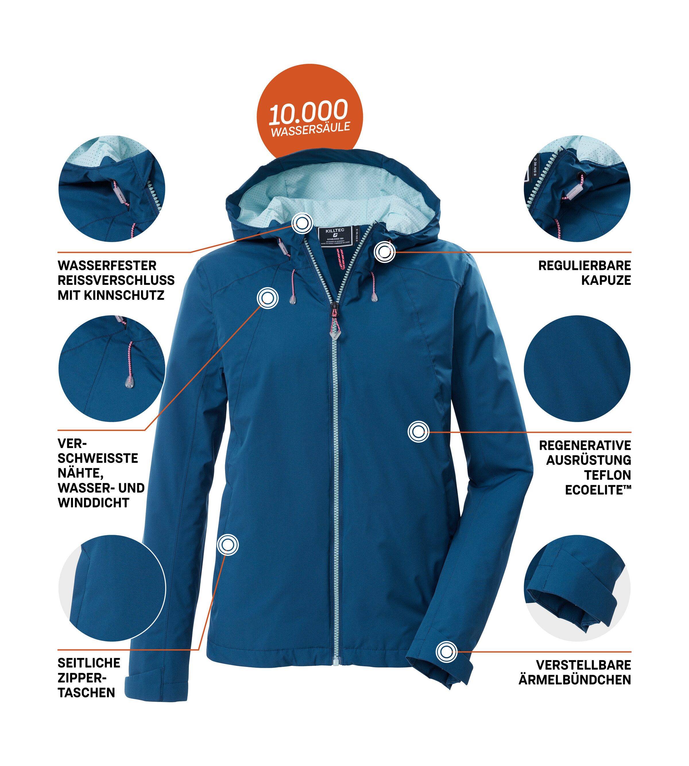 Killtec Funktionsjacke KOS 72 WMN JCKT Wasser- und winddicht, atmungsaktiv, verstellbare Kapuze – Bild 5 von 5