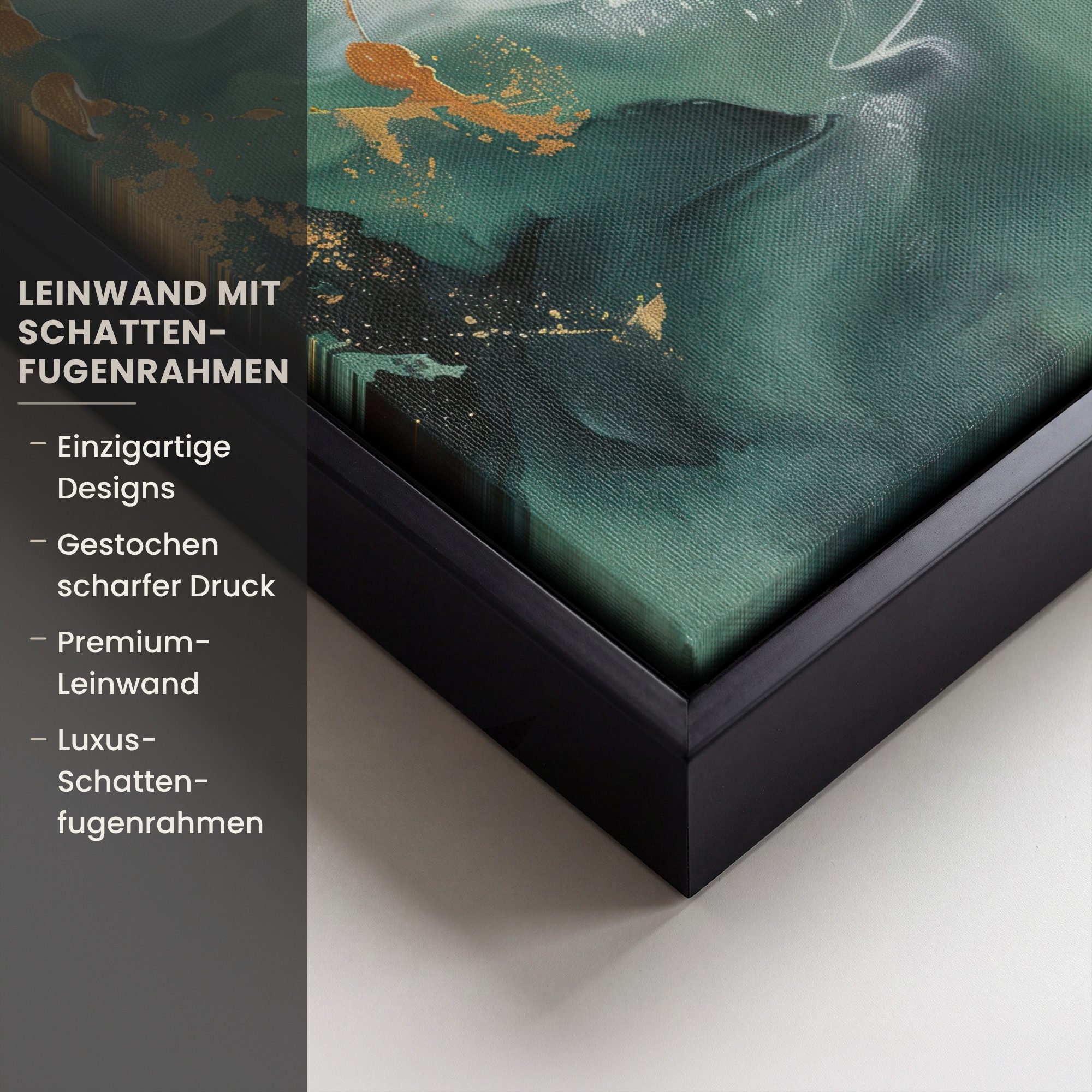 OneMillionCanvasses® Leinwandbild mit Rahmen - Grün - Modern - Marmor - Abstrakt, Fotodruck (1 St), Leinwand Bilder Klein, Wand Dekoration Aesthetic 20x20cm – Bild 3 von 5