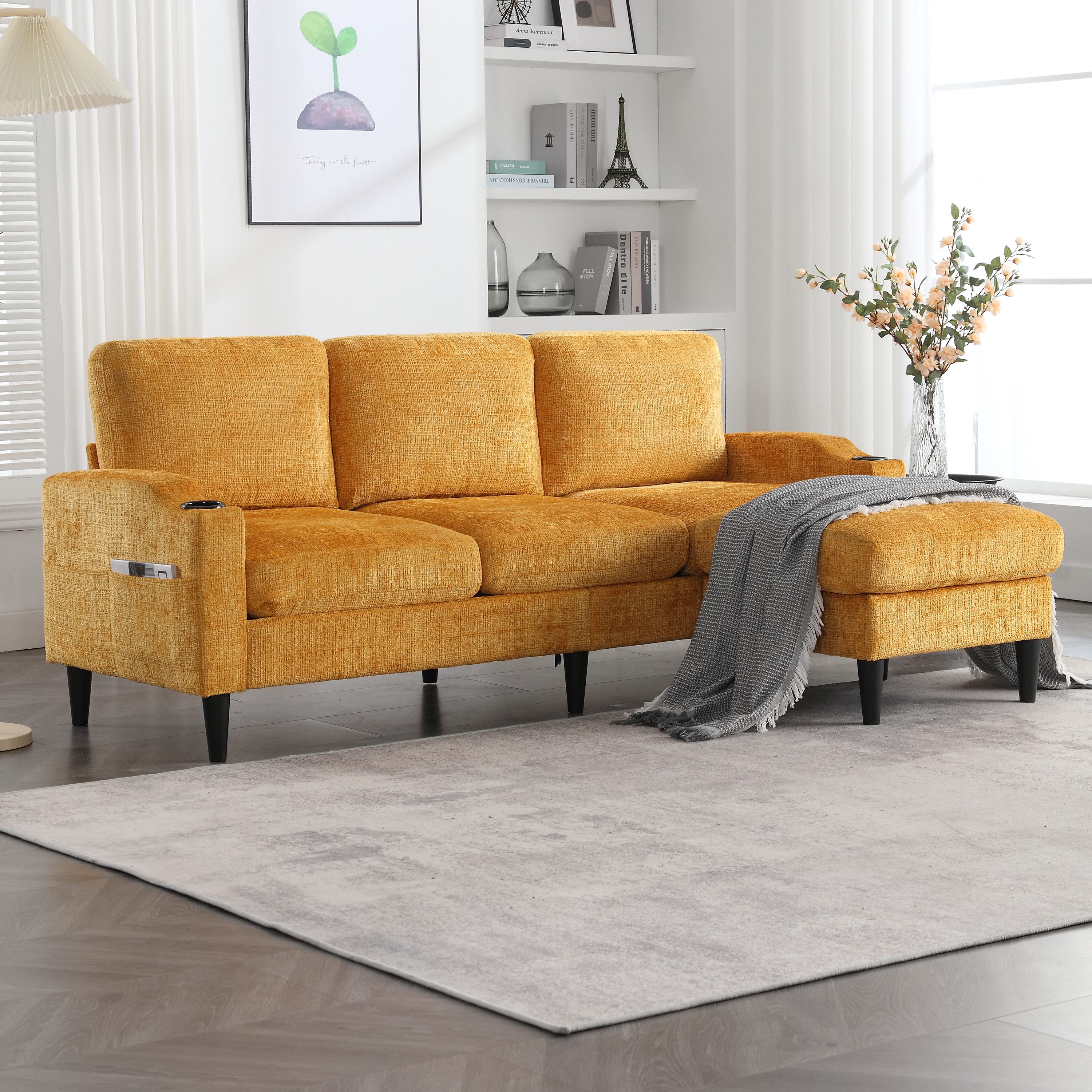 Odikalo 3-Sitzer Wohnzimmersofa Loungesofa mit Hocker günstig online kaufen